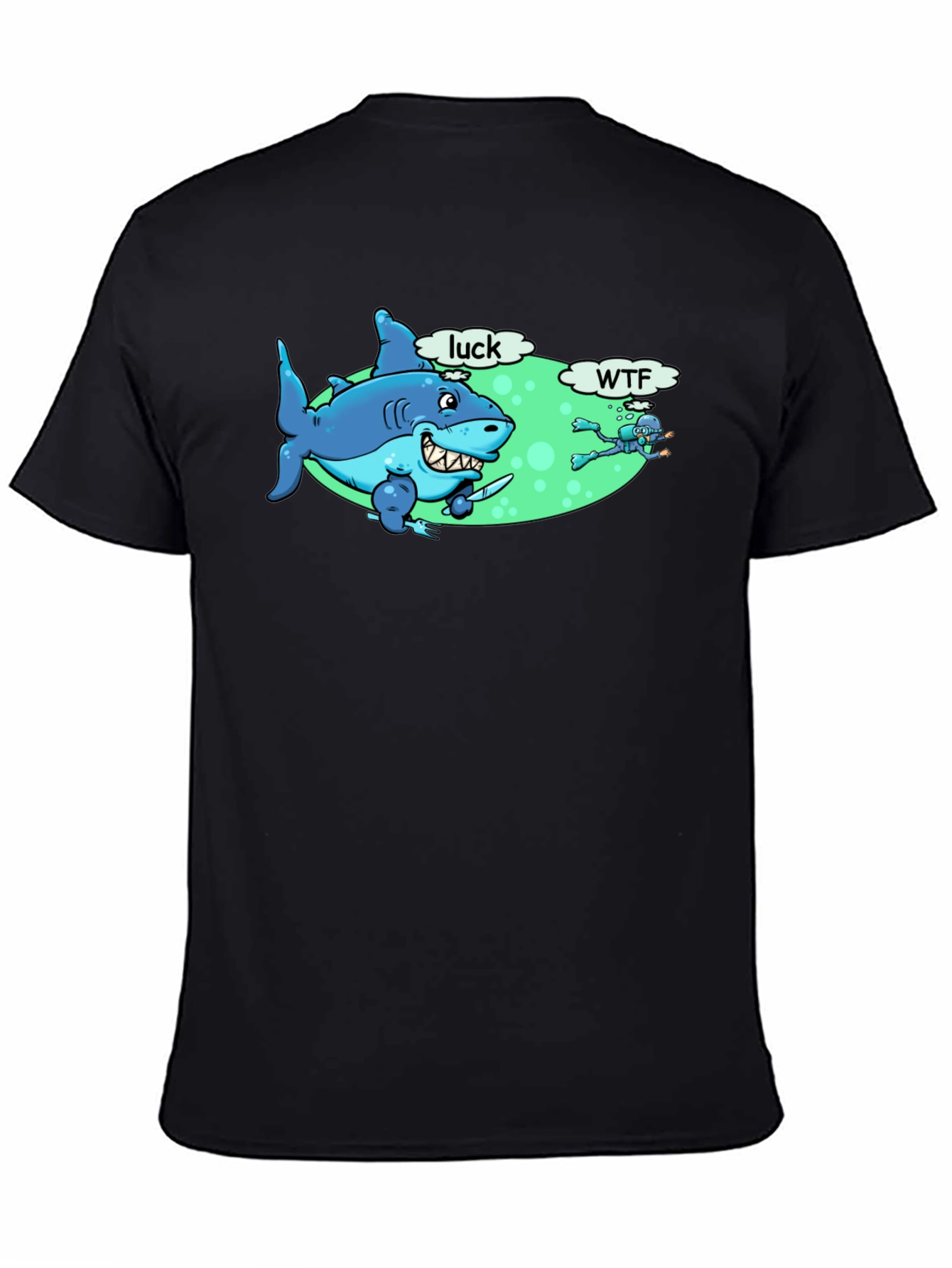 Funny Shark Luck WTF Mens Black T-Shirt