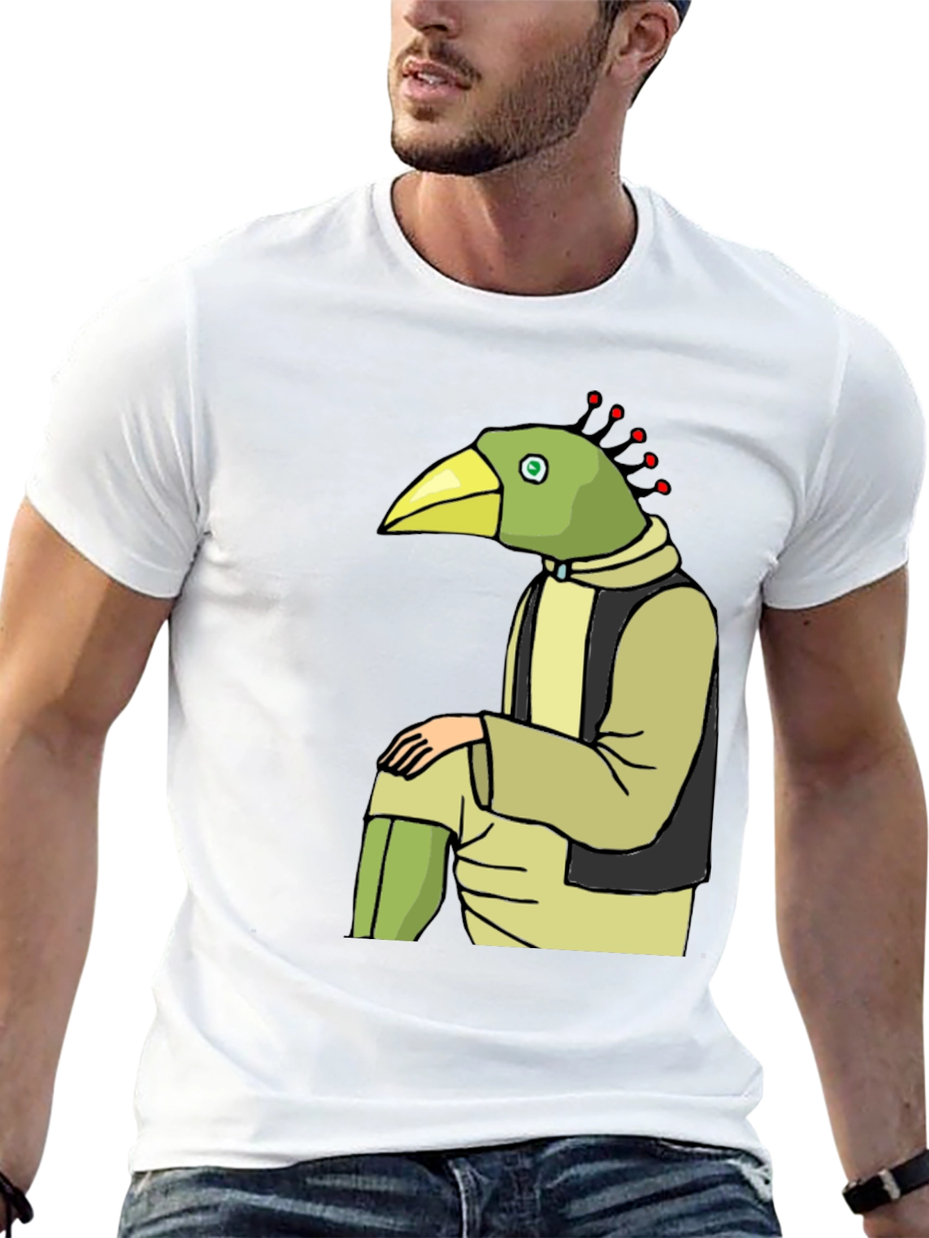 Unique Bird Character Graphic Tee - Casual Black T-Shirt
