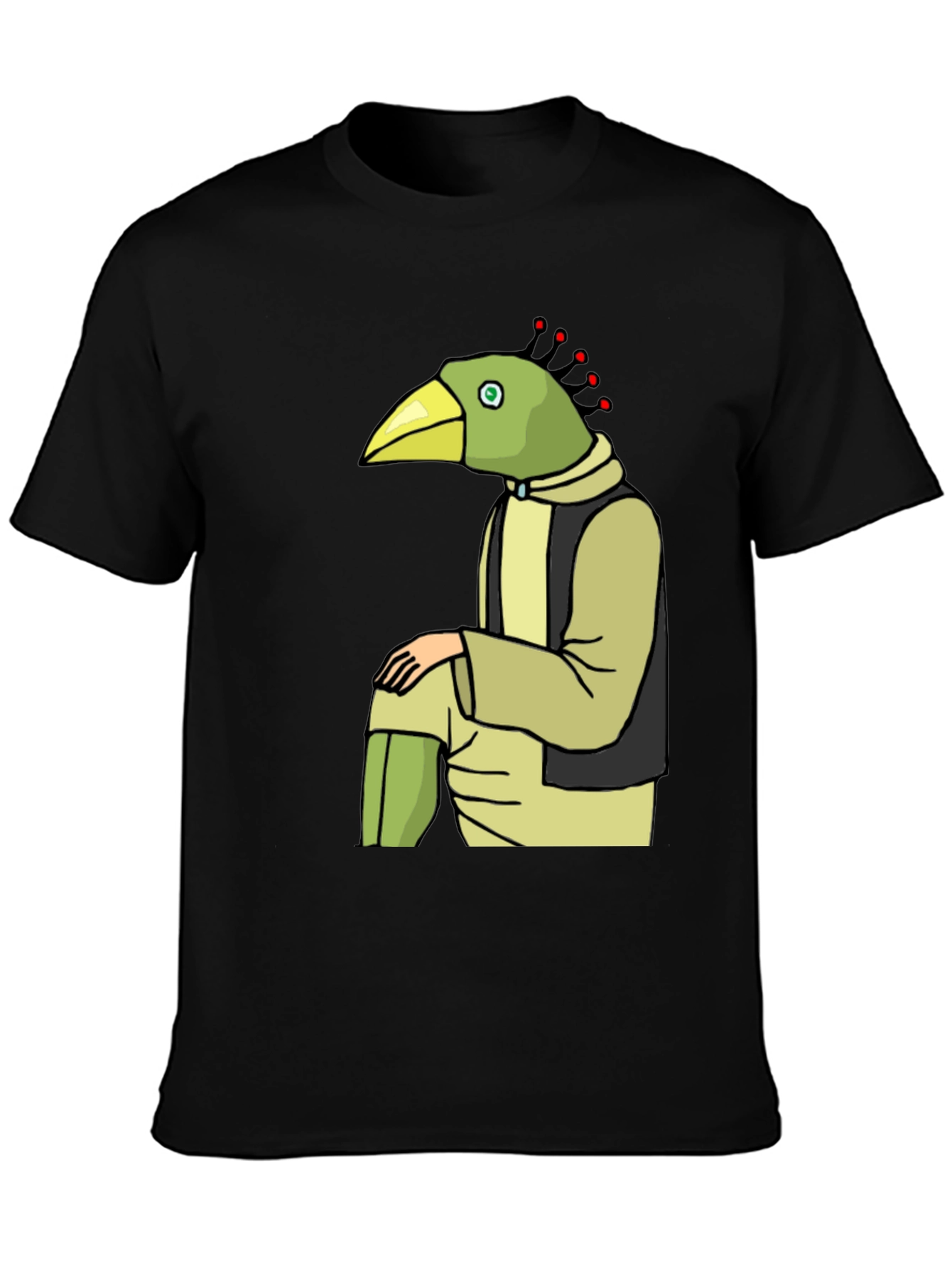 Unique Bird Character Graphic Tee - Casual Black T-Shirt