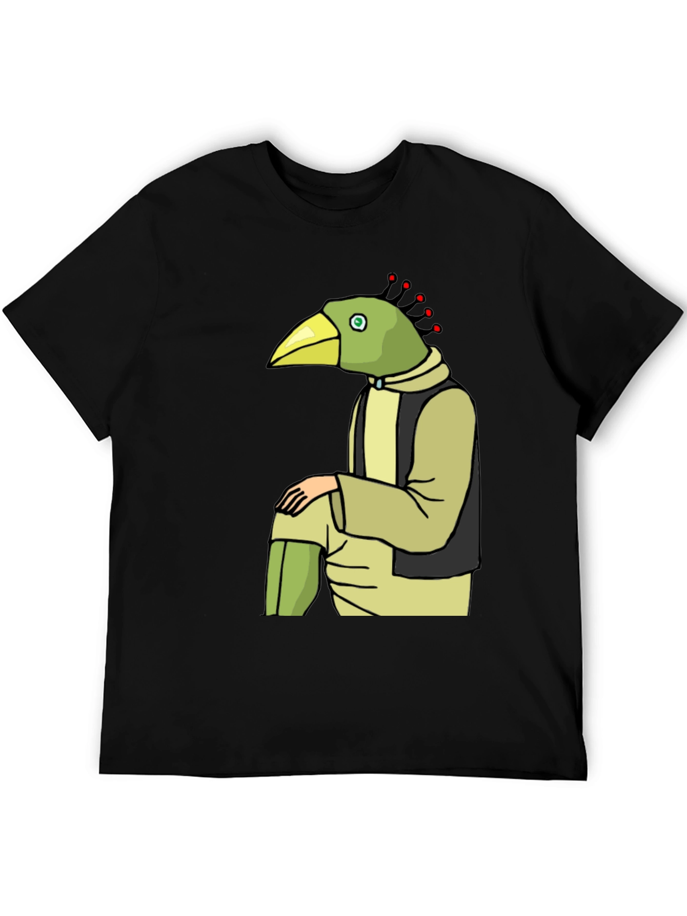 Unique Bird Character Graphic Tee - Casual Black T-Shirt