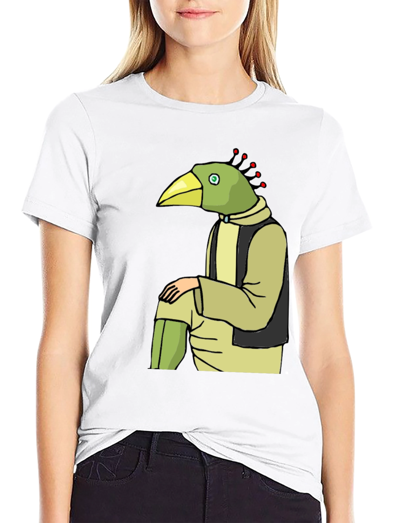 Unique Bird Character Graphic Tee - Casual Black T-Shirt