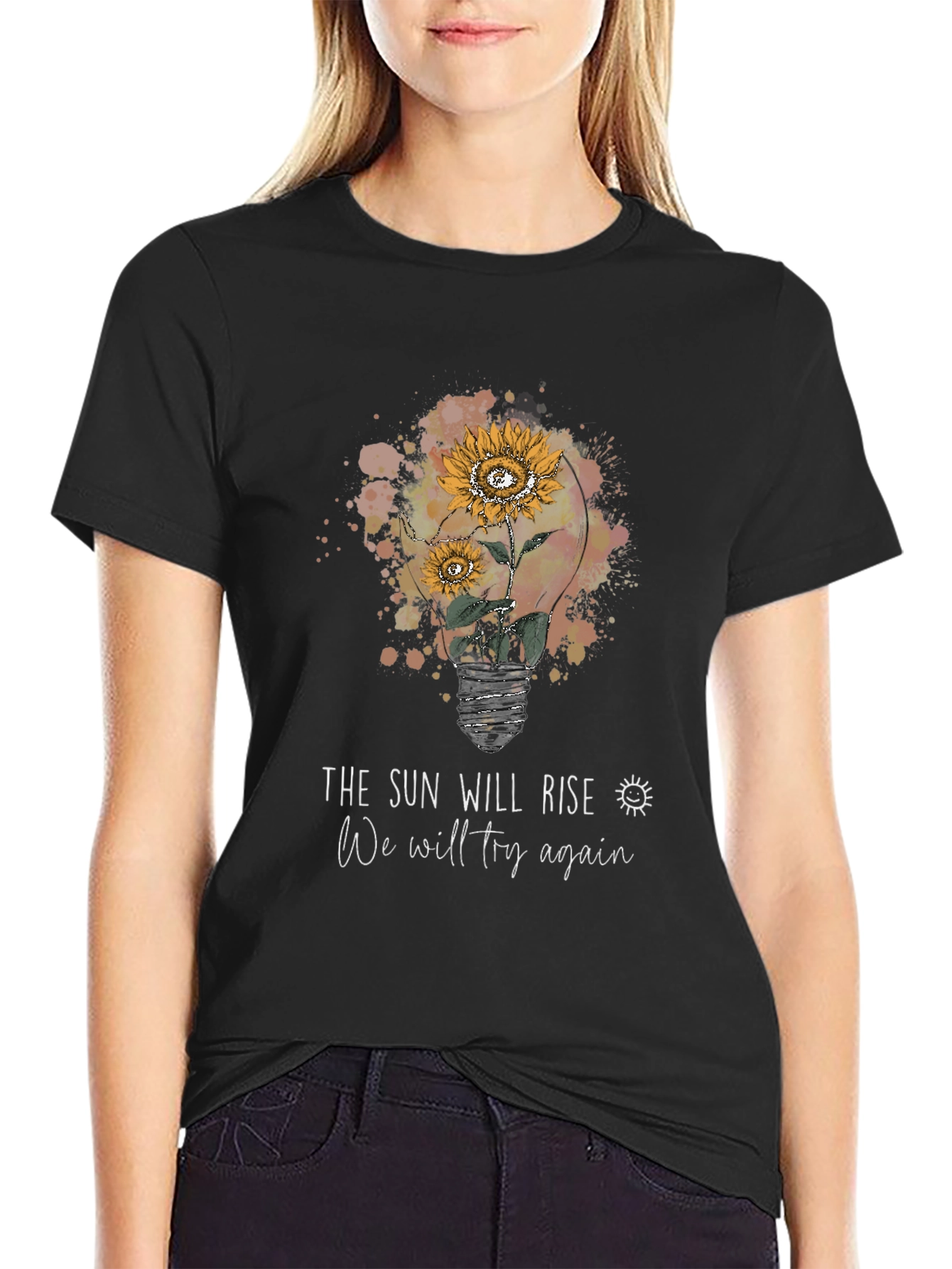 The Sun Will Rise Again Black Graphic Tee