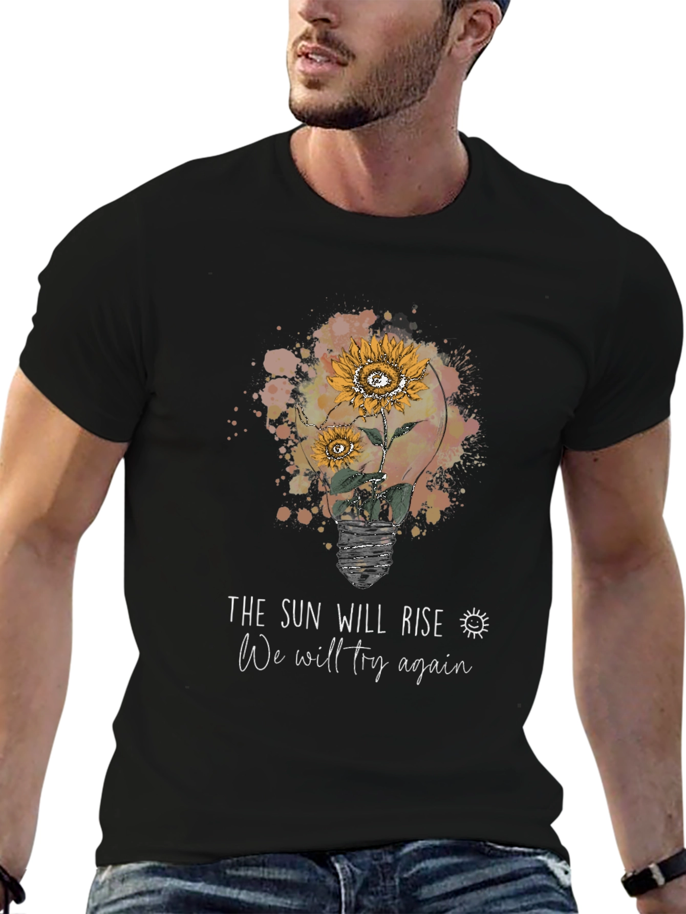 The Sun Will Rise Again Black Graphic Tee