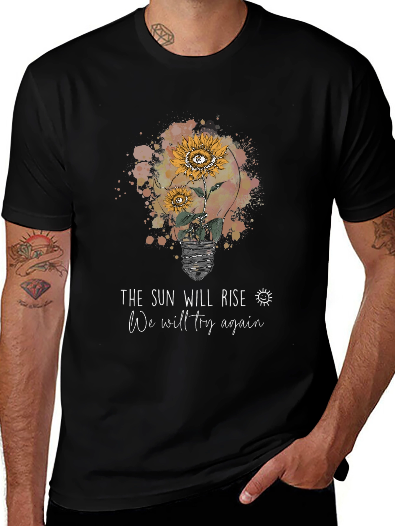 The Sun Will Rise Again Black Graphic Tee