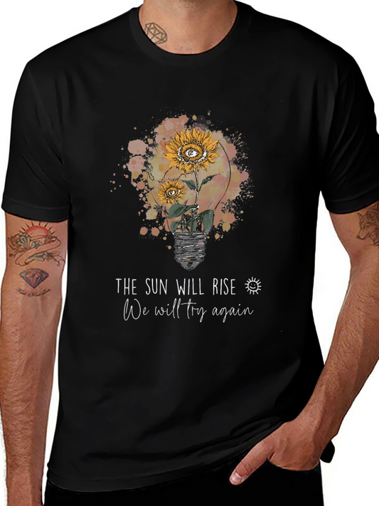The Sun Will Rise Again Black Graphic Tee