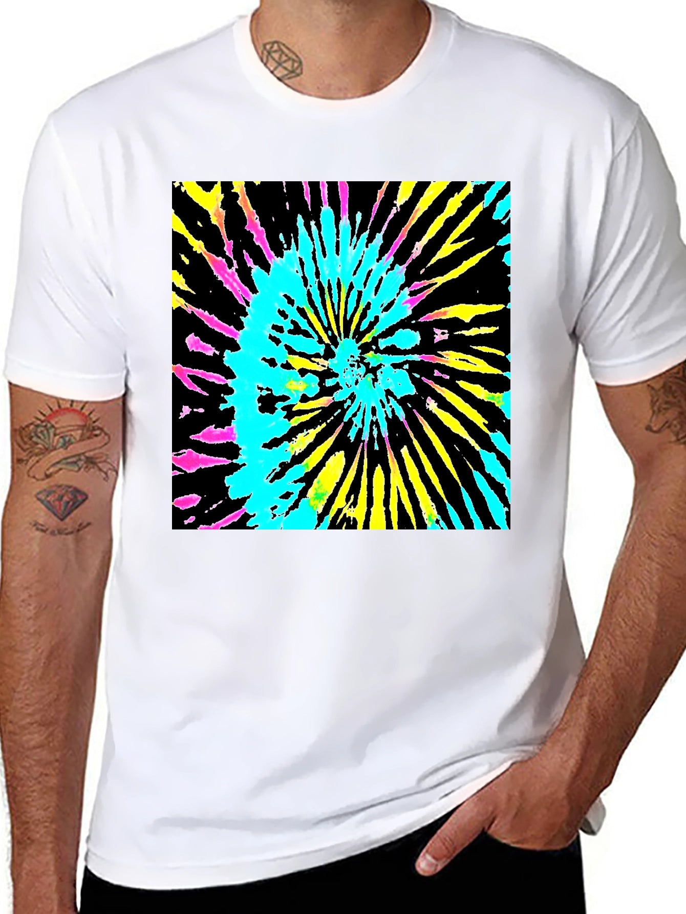 Vibrant Tie-Dye Graphic Tee - Black Cotton