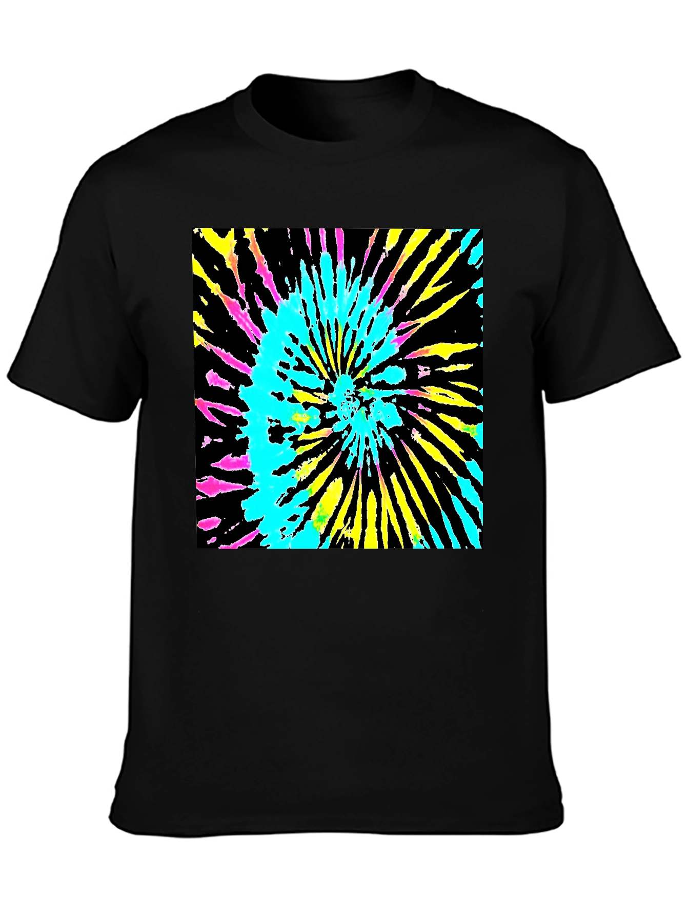 Vibrant Tie-Dye Graphic Tee - Black Cotton