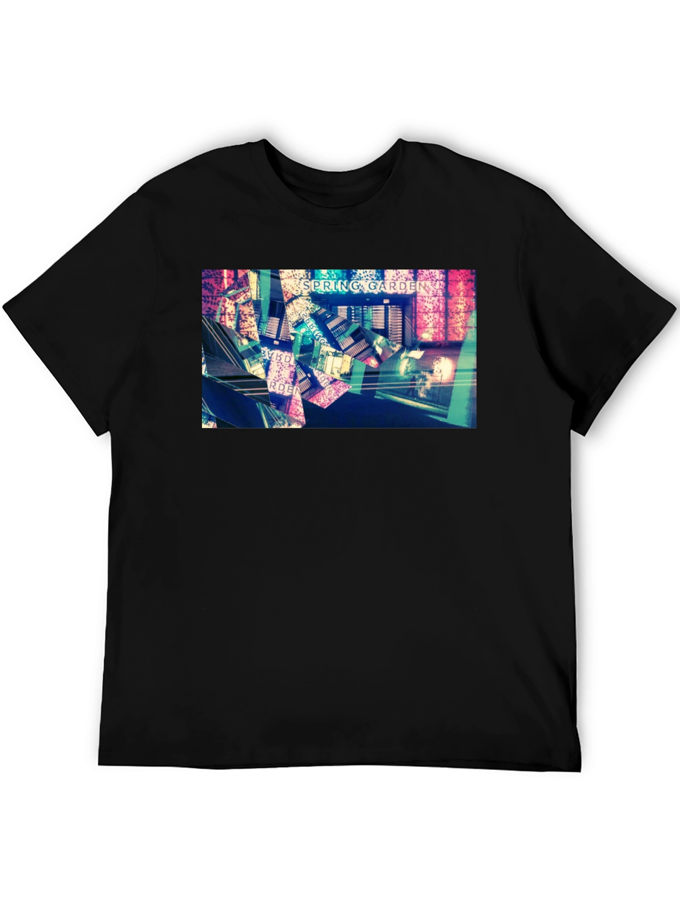 Spring Garden Black T-Shirt - Abstract Design
