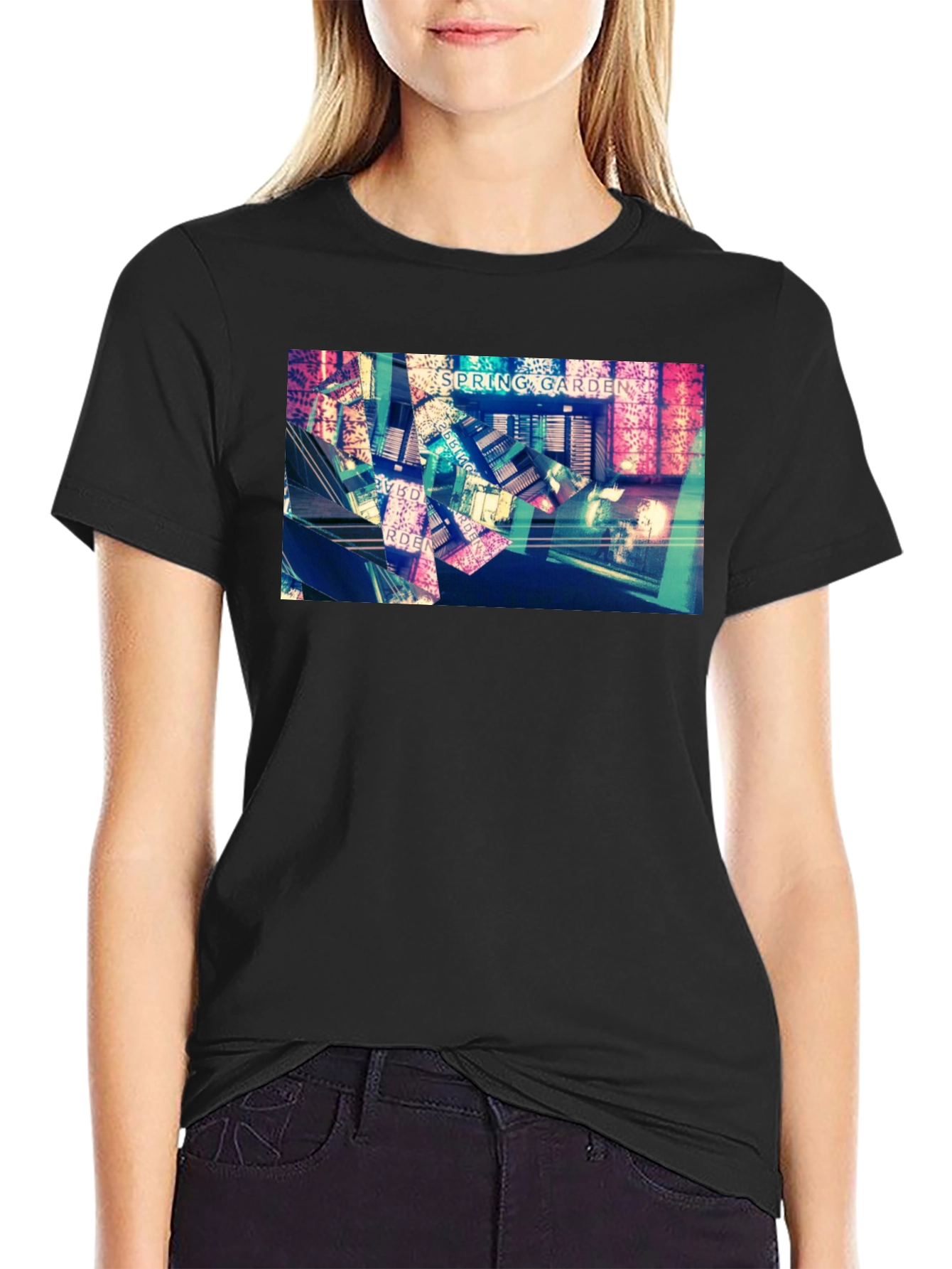 Spring Garden Black T-Shirt - Abstract Design