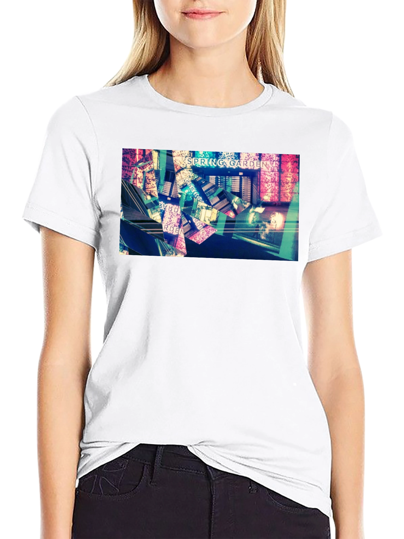 Spring Garden Black T-Shirt - Abstract Design