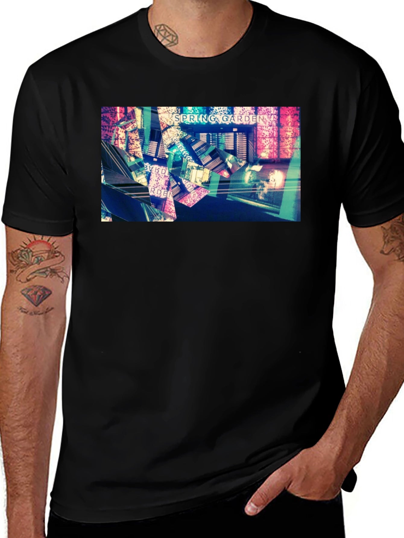 Spring Garden Black T-Shirt - Abstract Design
