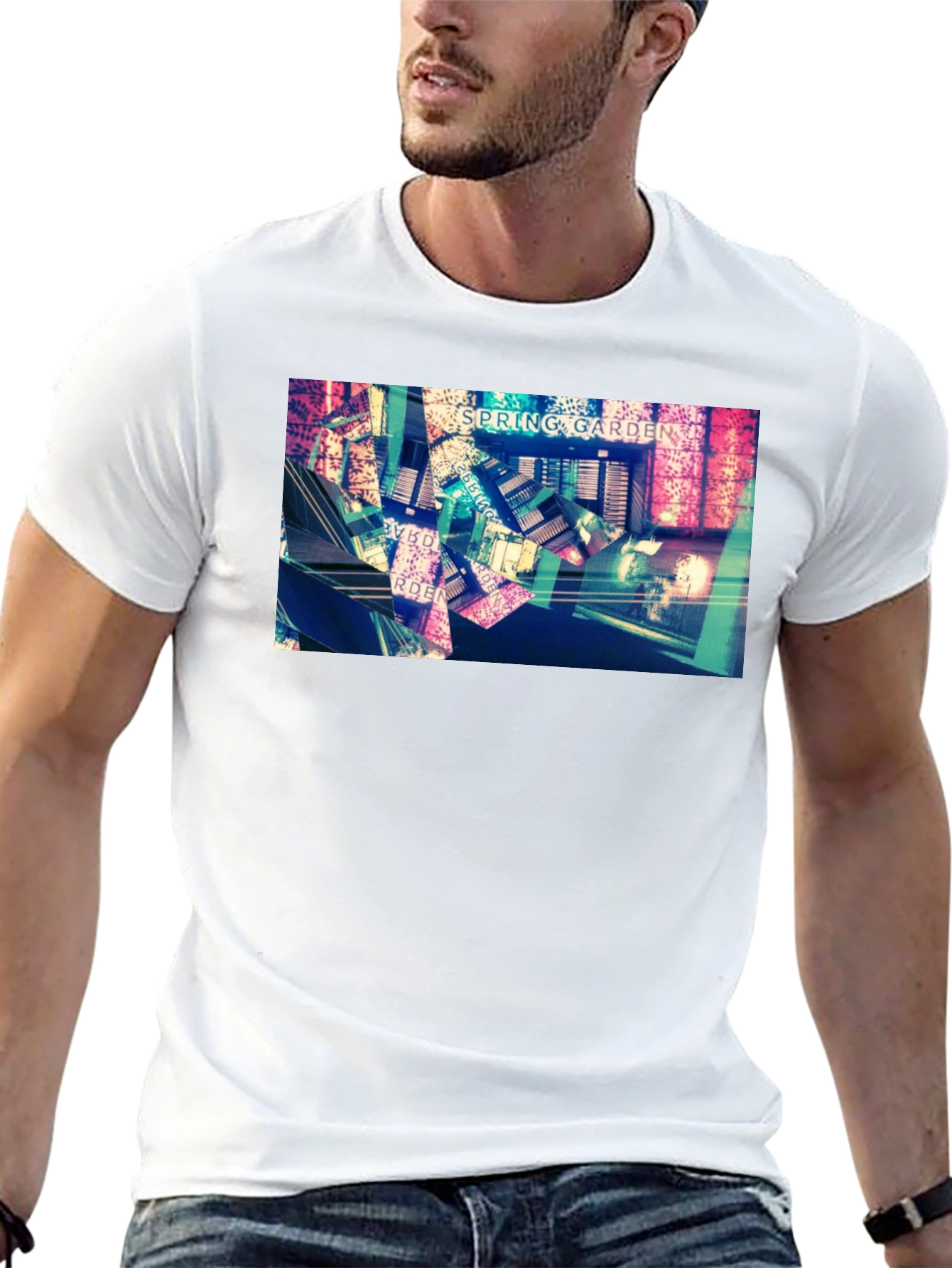 Spring Garden Black T-Shirt - Abstract Design