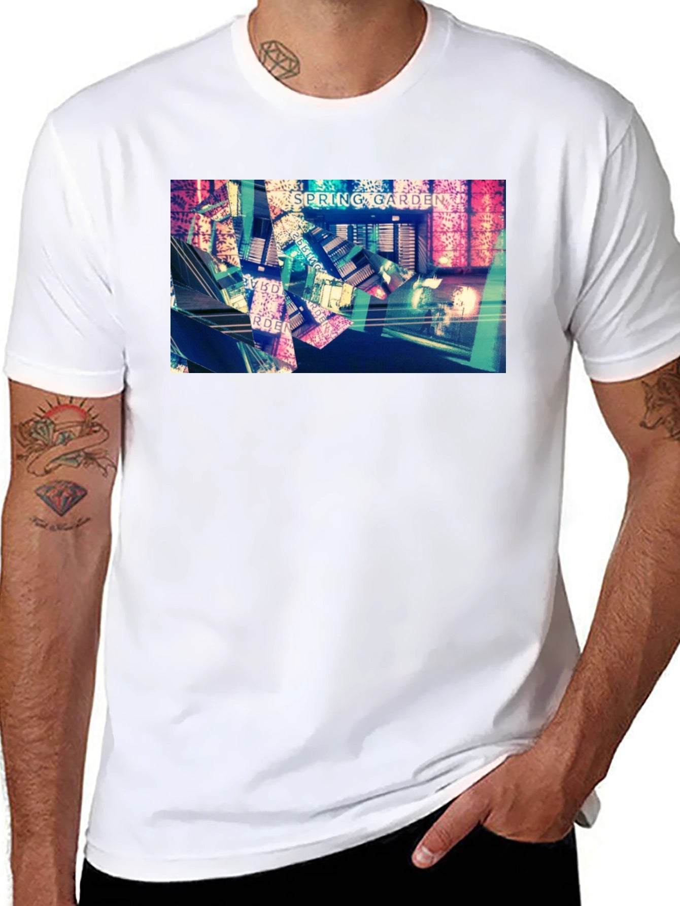 Spring Garden Black T-Shirt - Abstract Design