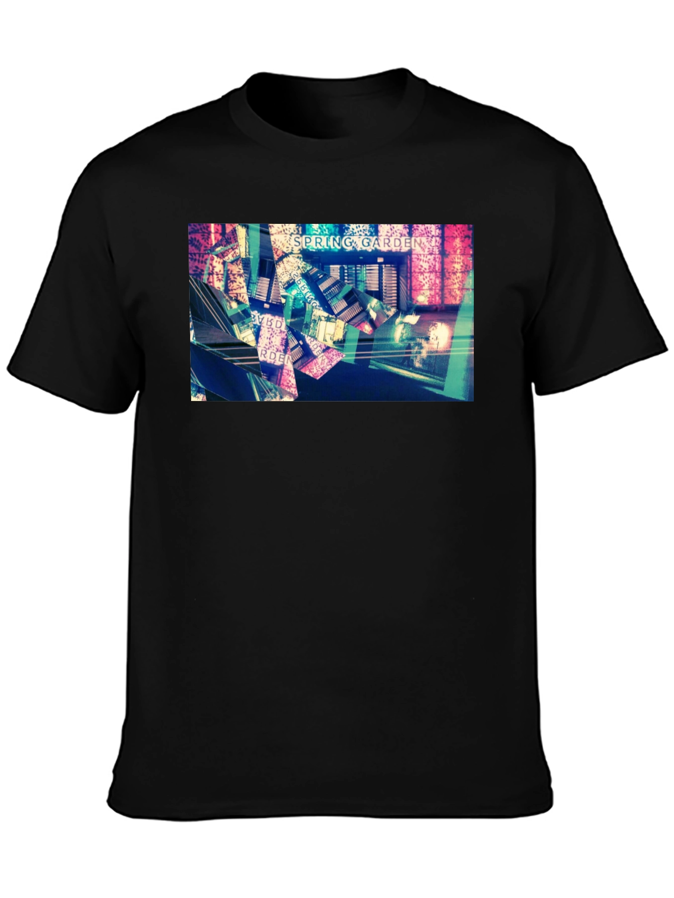 Spring Garden Black T-Shirt - Abstract Design
