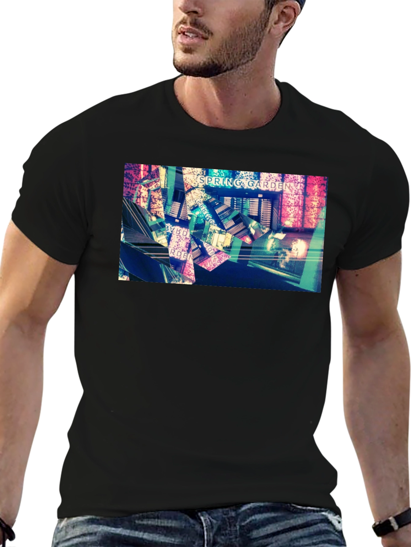 Spring Garden Black T-Shirt - Abstract Design