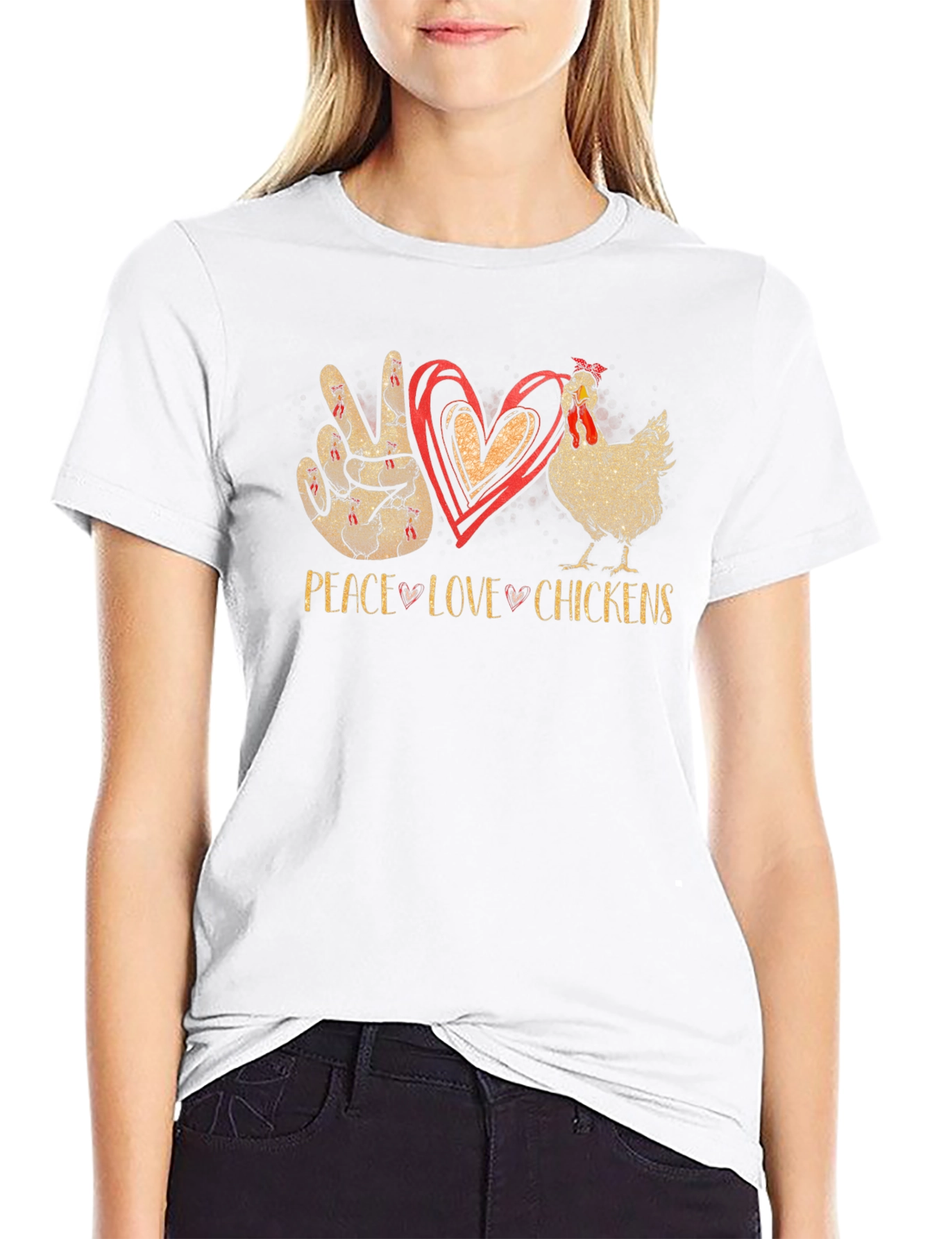 Peace Love Chickens T-Shirt Black Cotton Graphic Tee