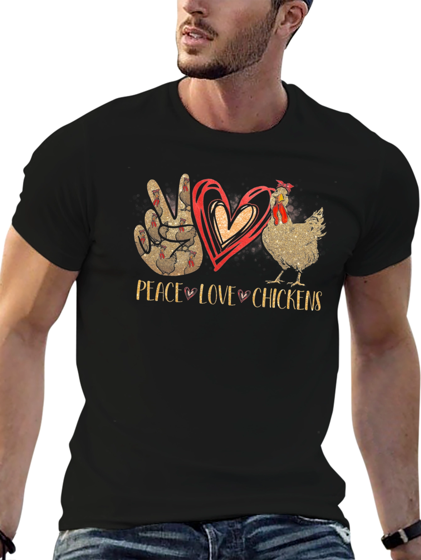 Peace Love Chickens T-Shirt Black Cotton Graphic Tee
