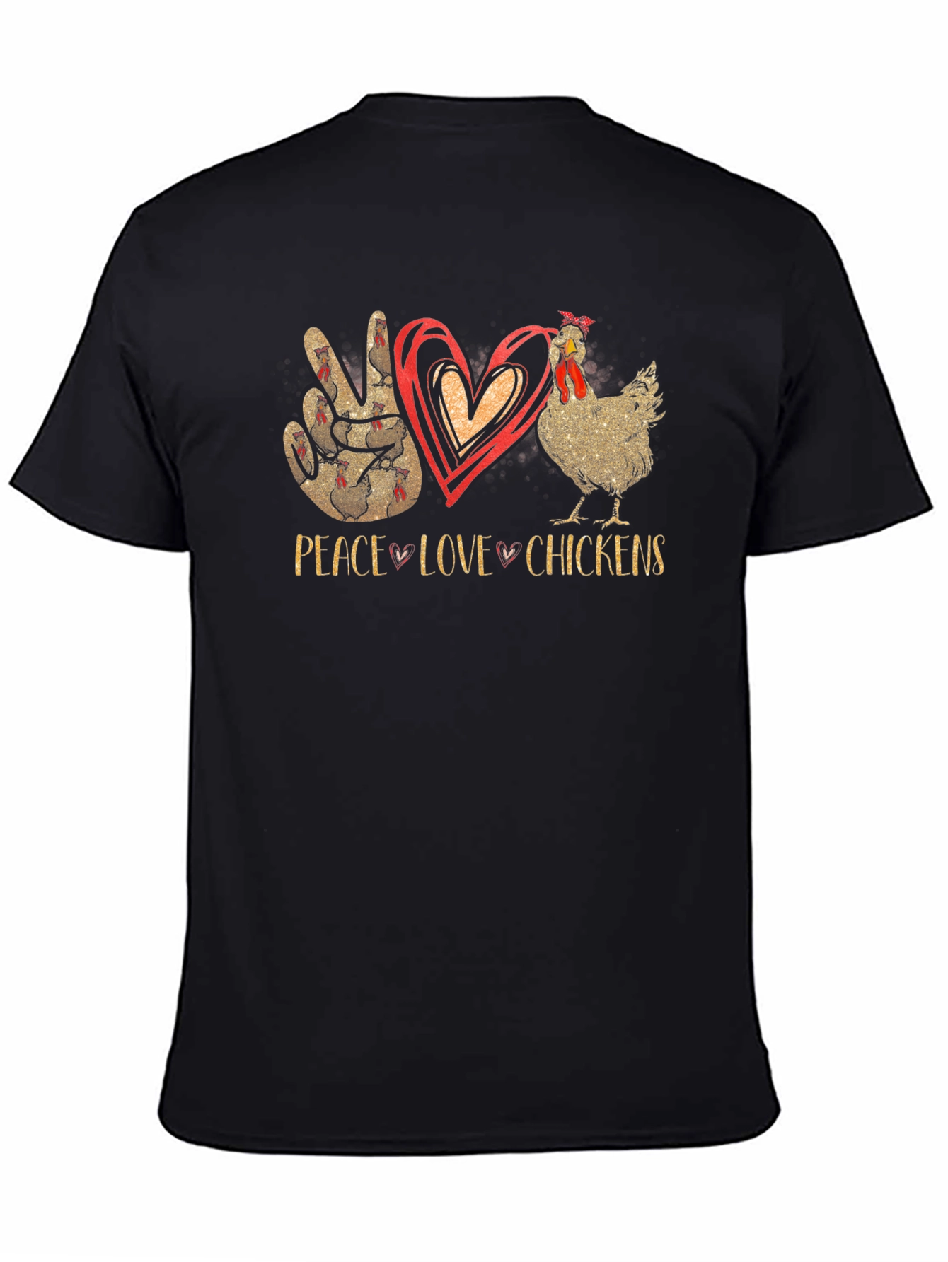Peace Love Chickens T-Shirt Black Cotton Graphic Tee