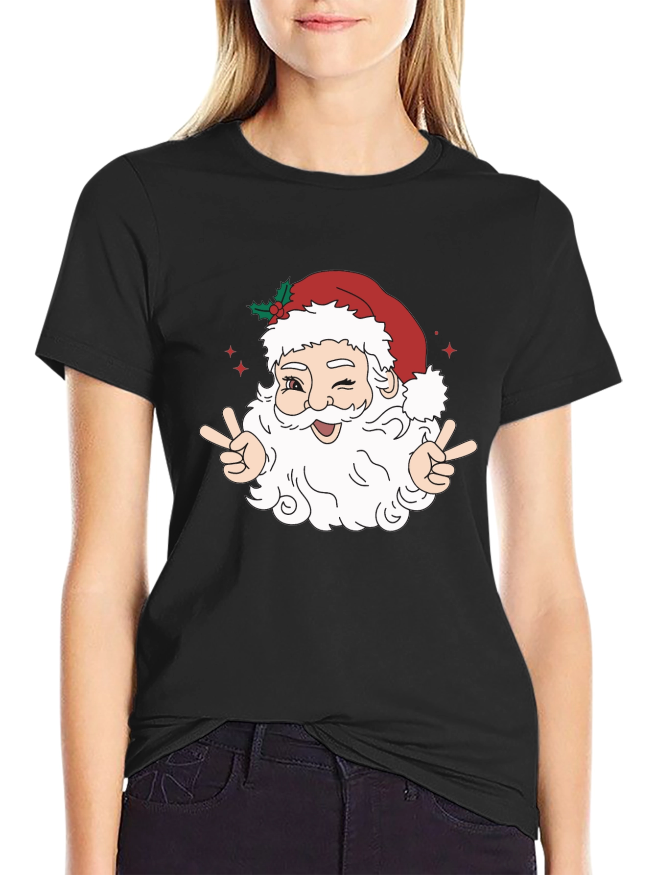 Santa Peace Sign Black T-Shirt