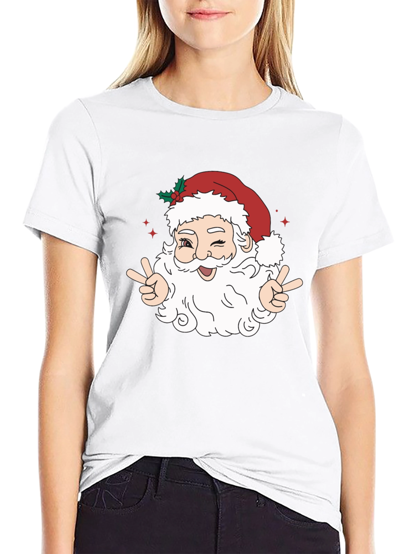Santa Peace Sign Black T-Shirt