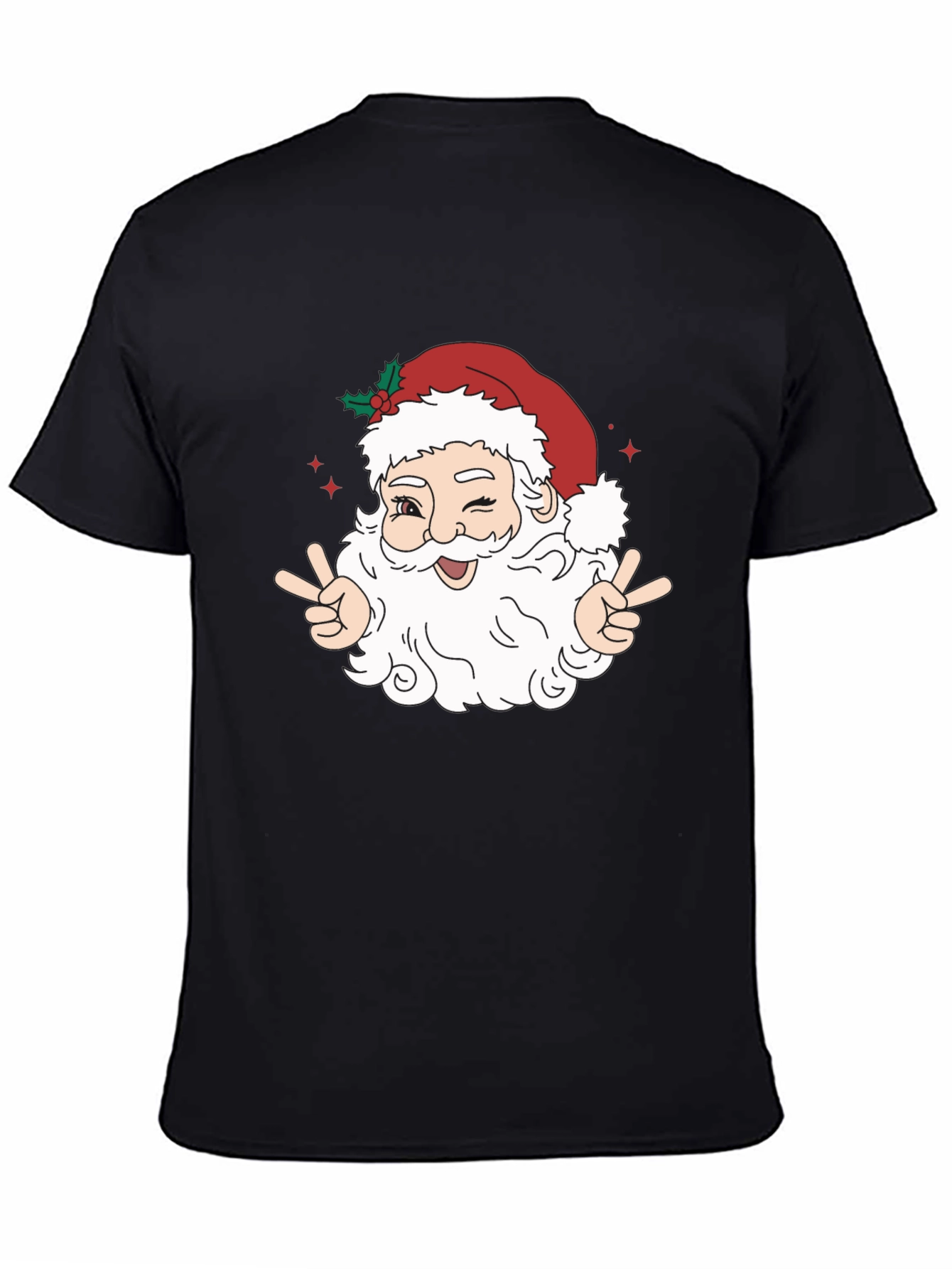 Santa Peace Sign Black T-Shirt