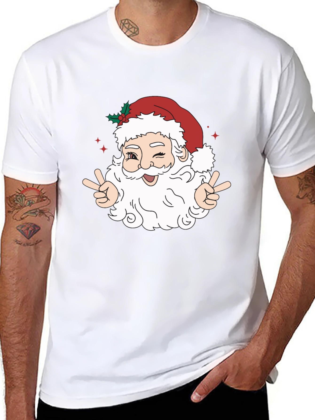 Santa Peace Sign Black T-Shirt