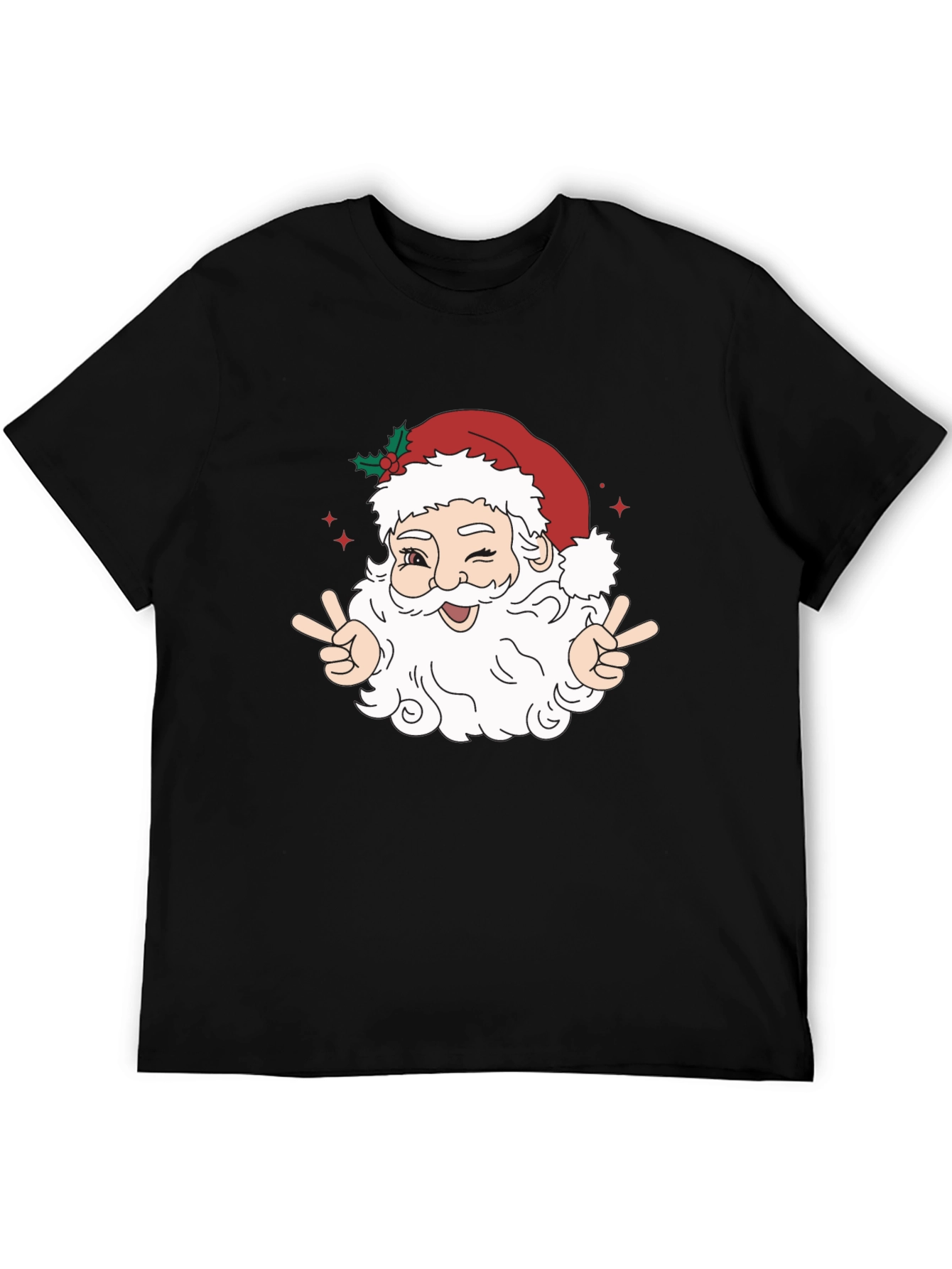 Santa Peace Sign Black T-Shirt
