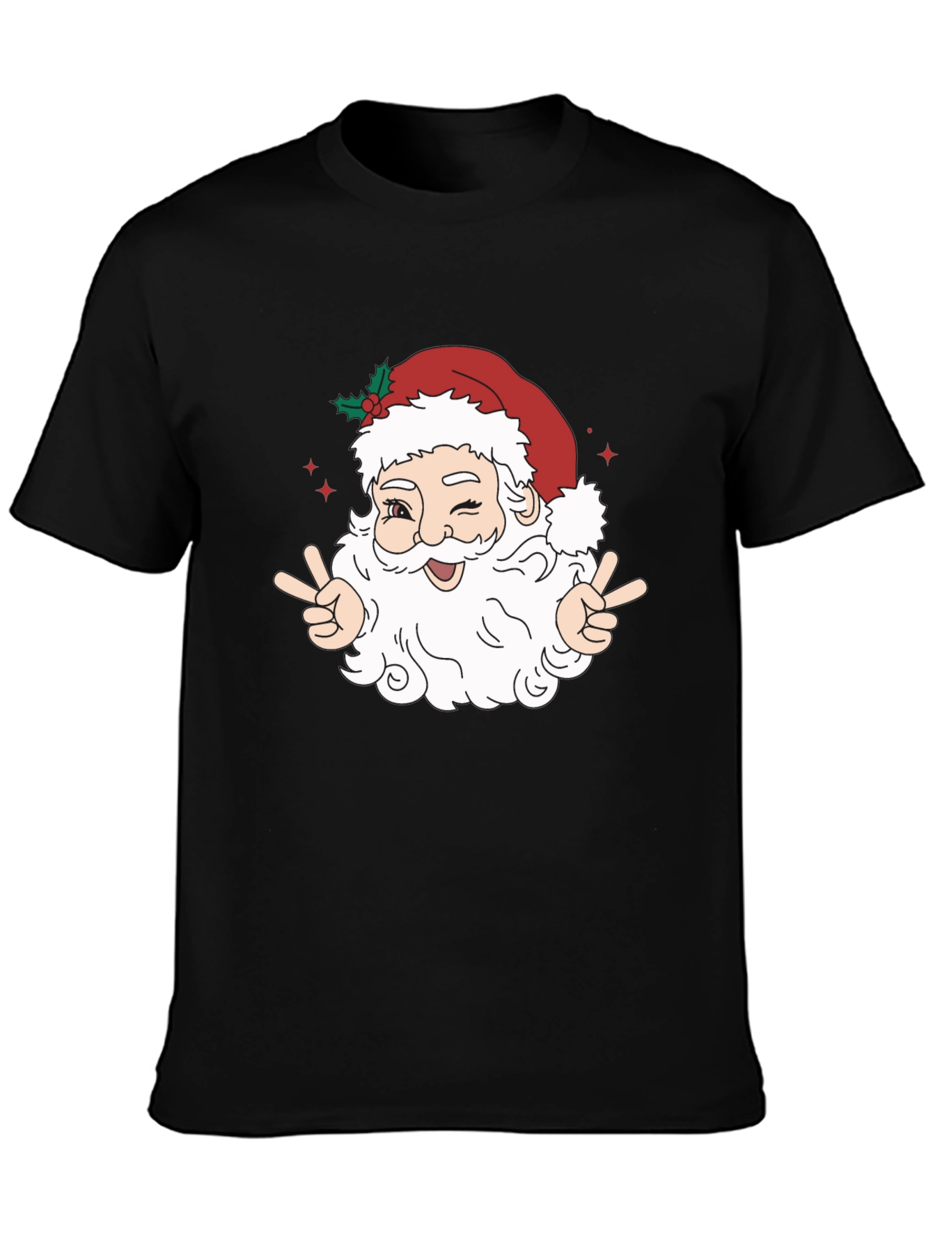 Santa Peace Sign Black T-Shirt