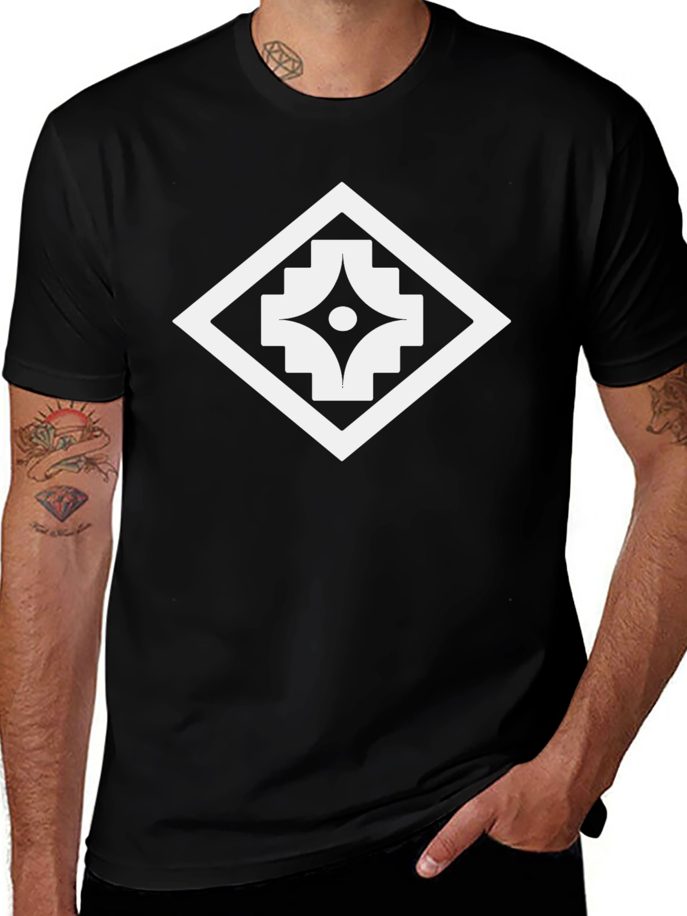 Geometric Graphic Print Black T-Shirt