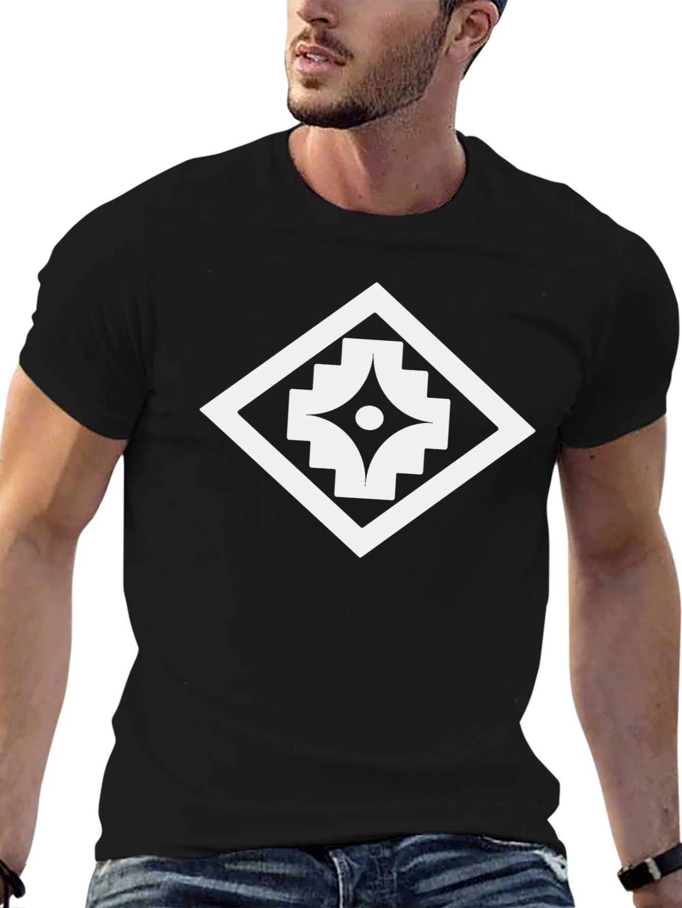 Geometric Graphic Print Black T-Shirt