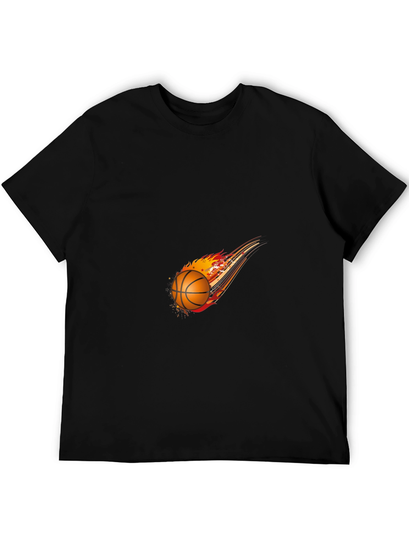 Fiery Basketball Graphic Tee - Black Cotton Blend