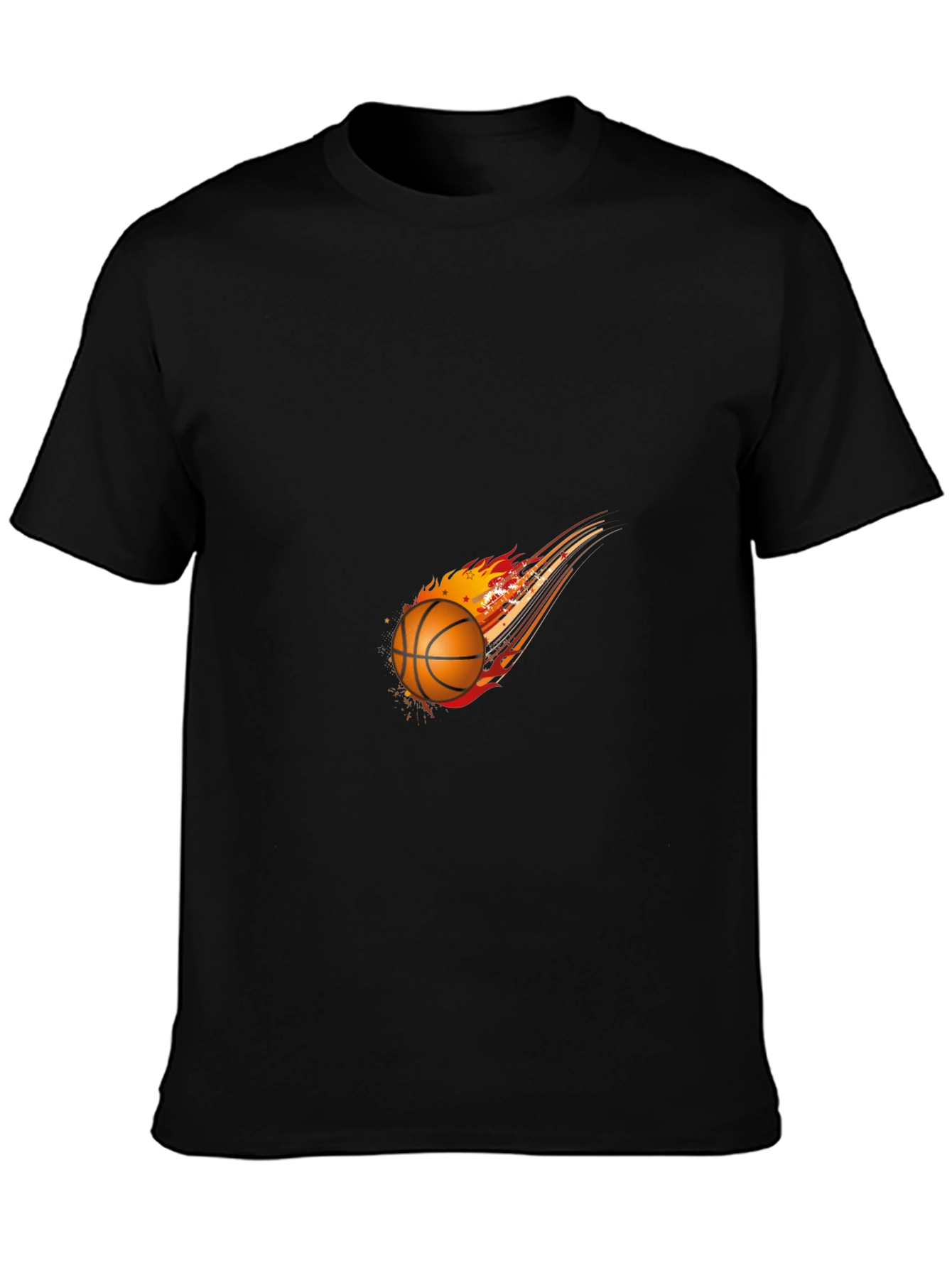 Fiery Basketball Graphic Tee - Black Cotton Blend