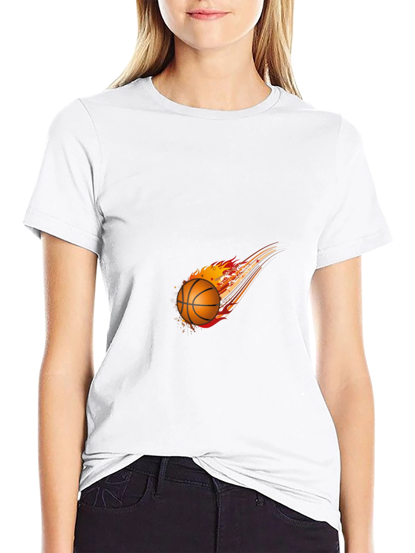 Fiery Basketball Graphic Tee - Black Cotton Blend