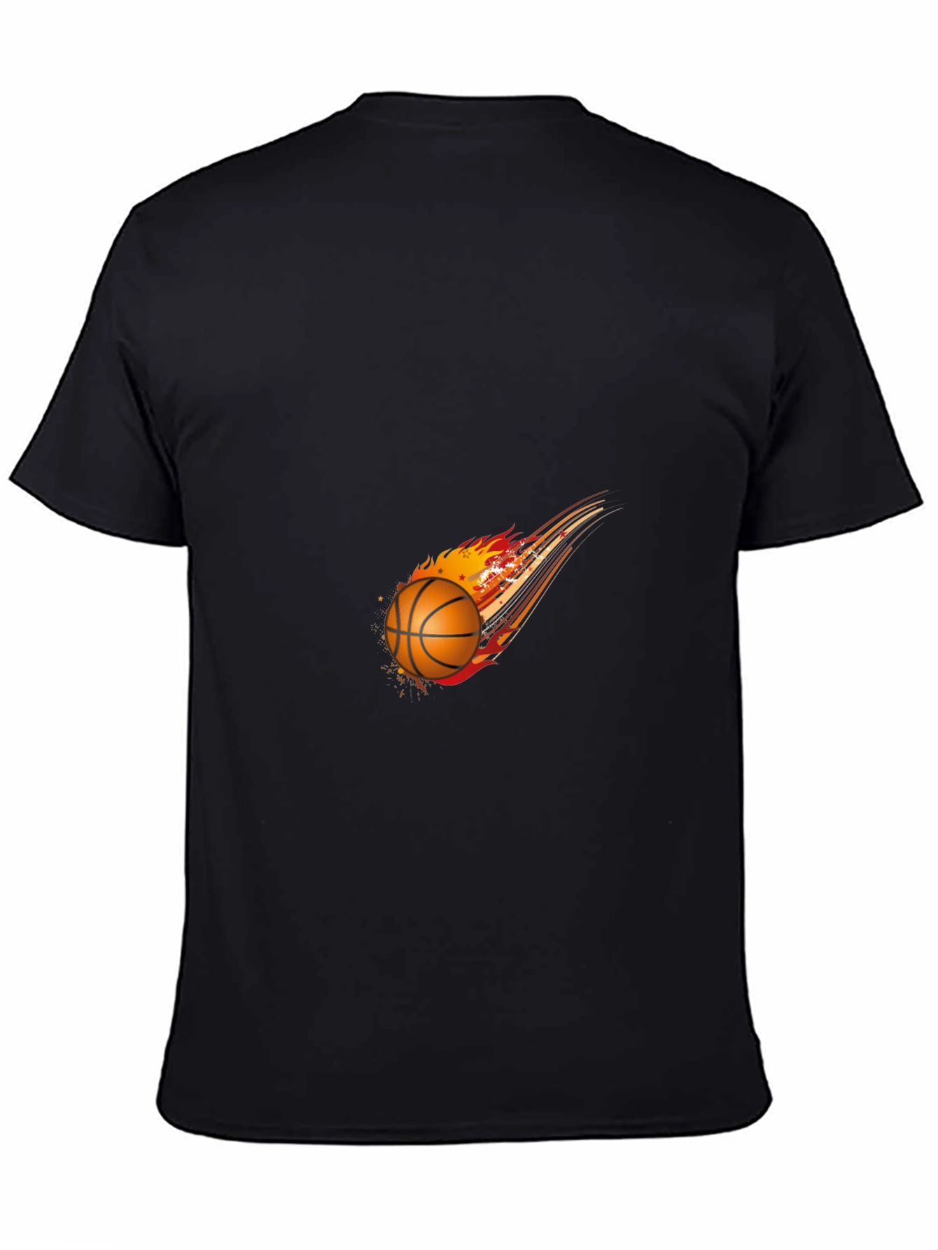 Fiery Basketball Graphic Tee - Black Cotton Blend