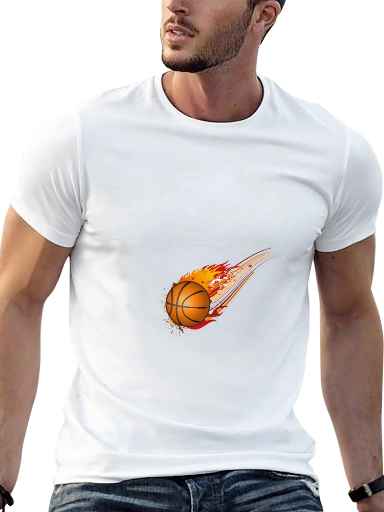 Fiery Basketball Graphic Tee - Black Cotton Blend