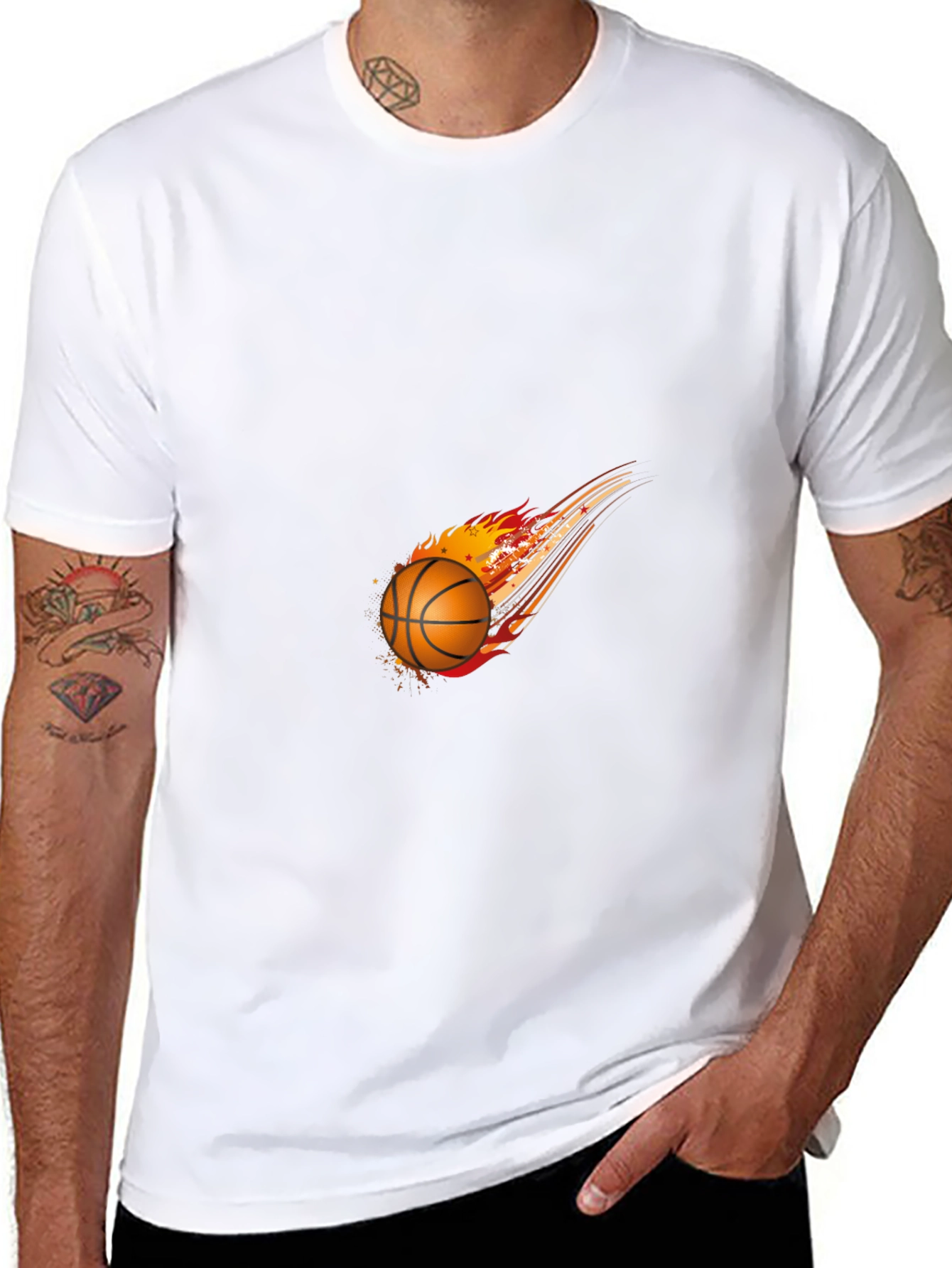Fiery Basketball Graphic Tee - Black Cotton Blend