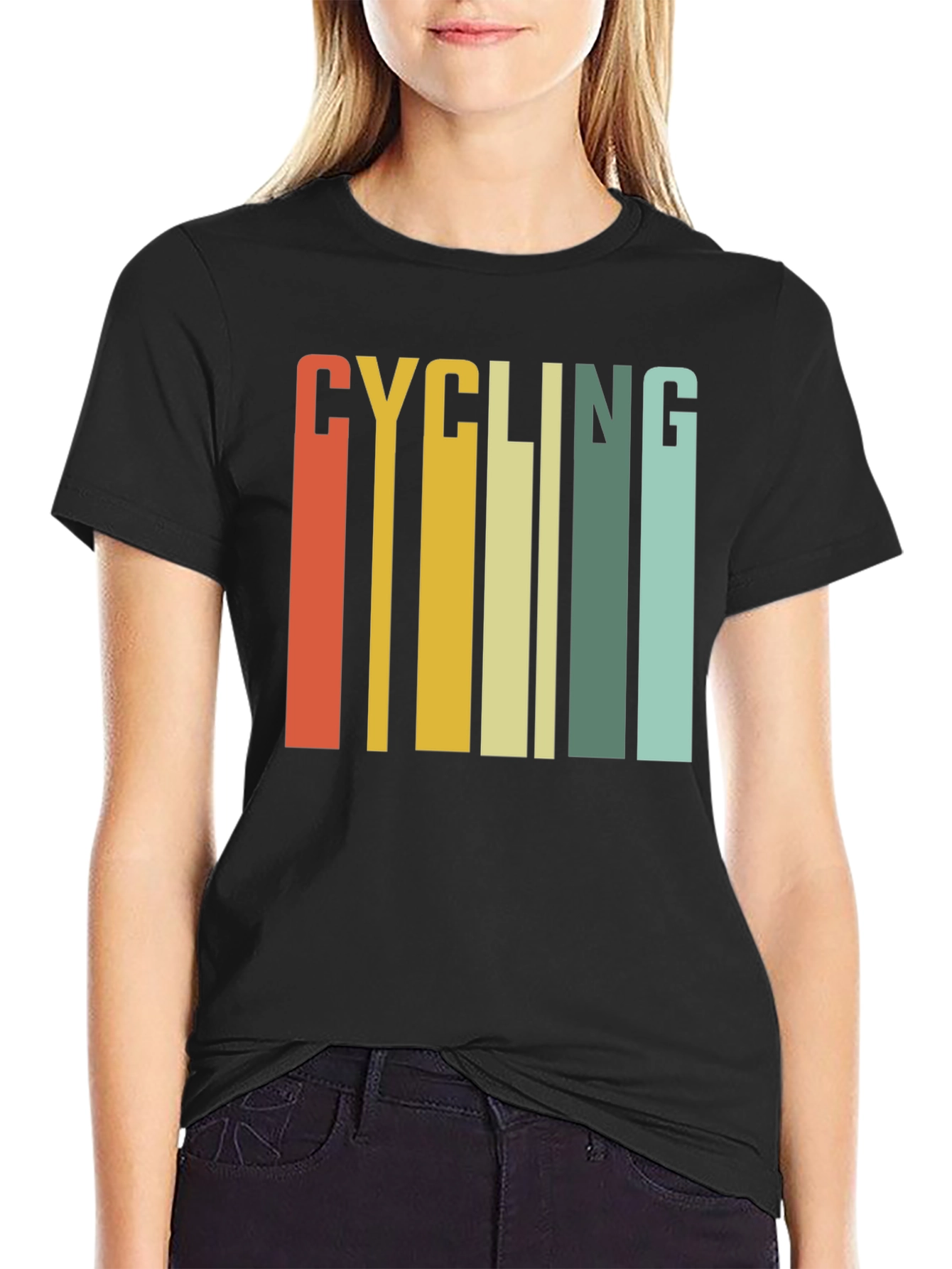 Retro Cycling Graphic Tee - Black Cotton T-Shirt