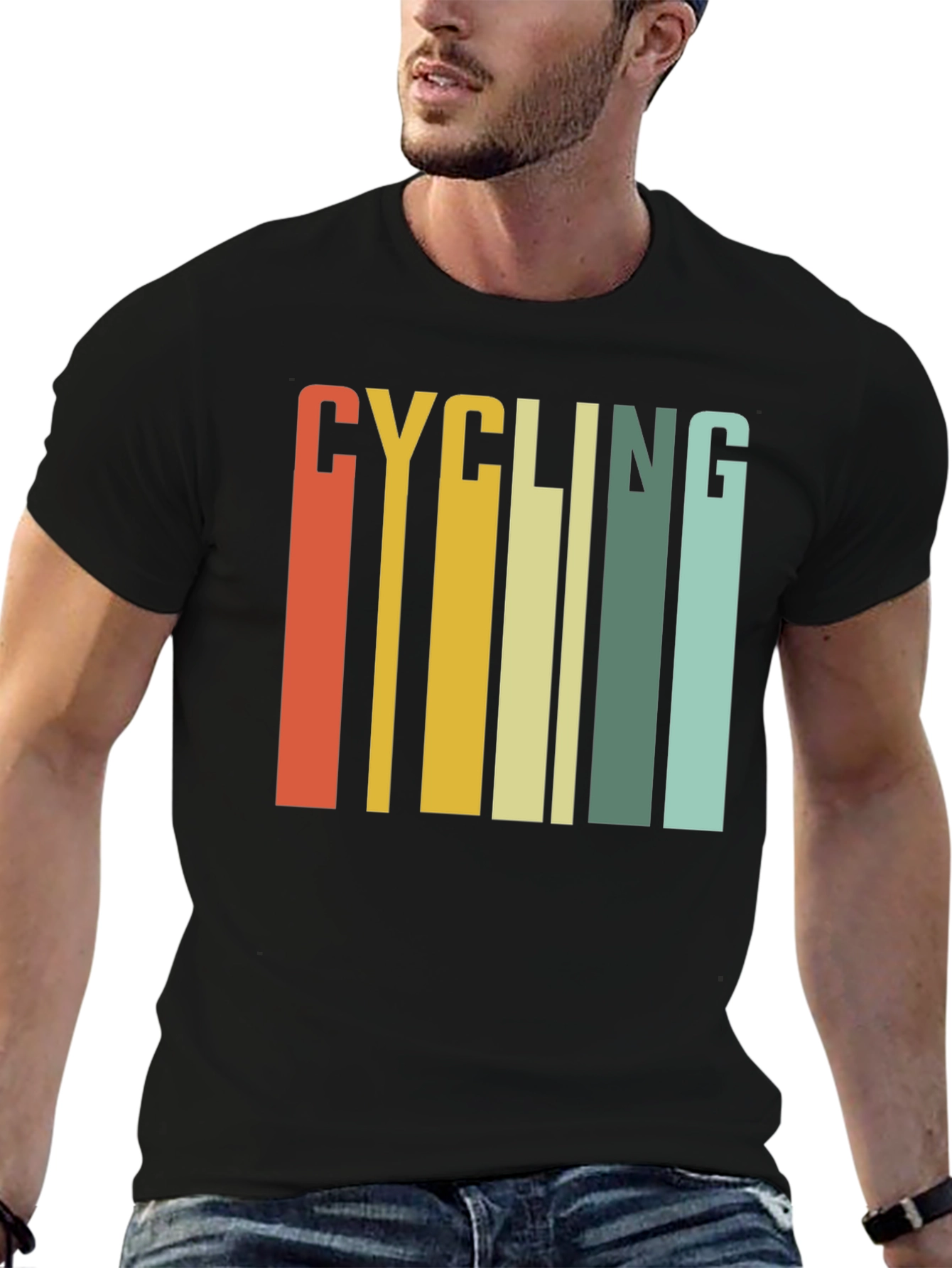 Retro Cycling Graphic Tee - Black Cotton T-Shirt