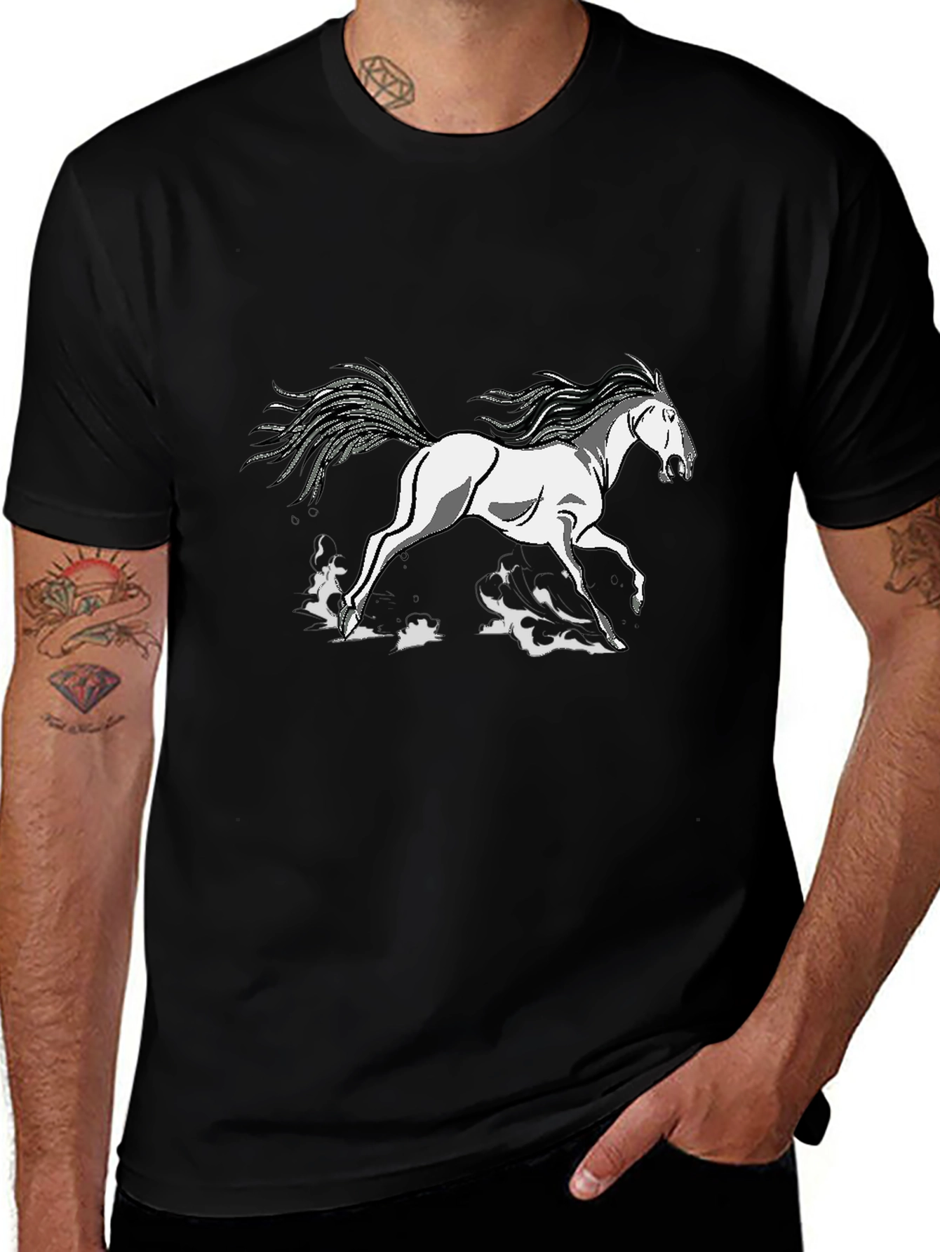 Black Tee Shirt with Horse Graphic