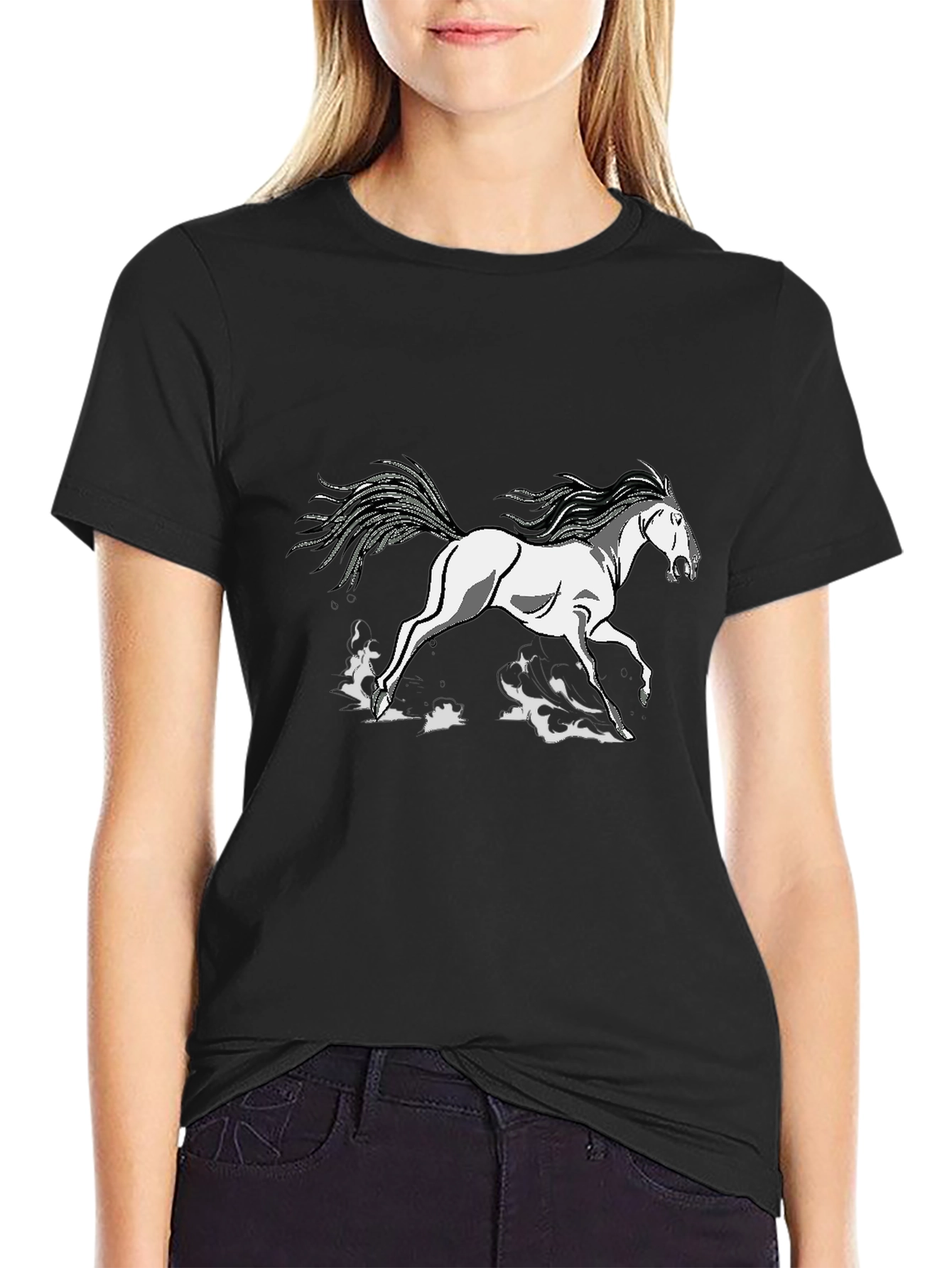 Black Tee Shirt with Horse Graphic