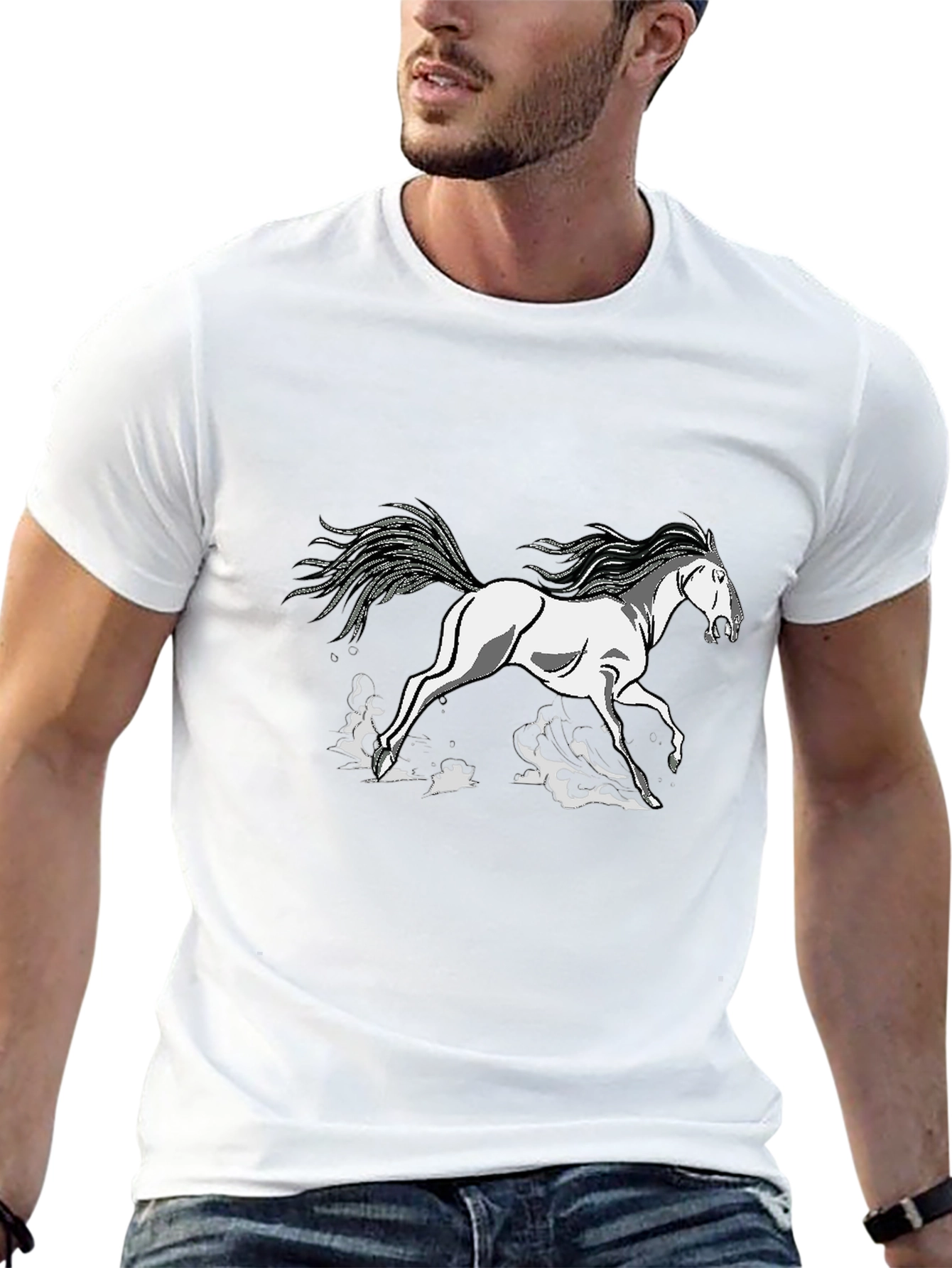 Black Tee Shirt with Horse Graphic