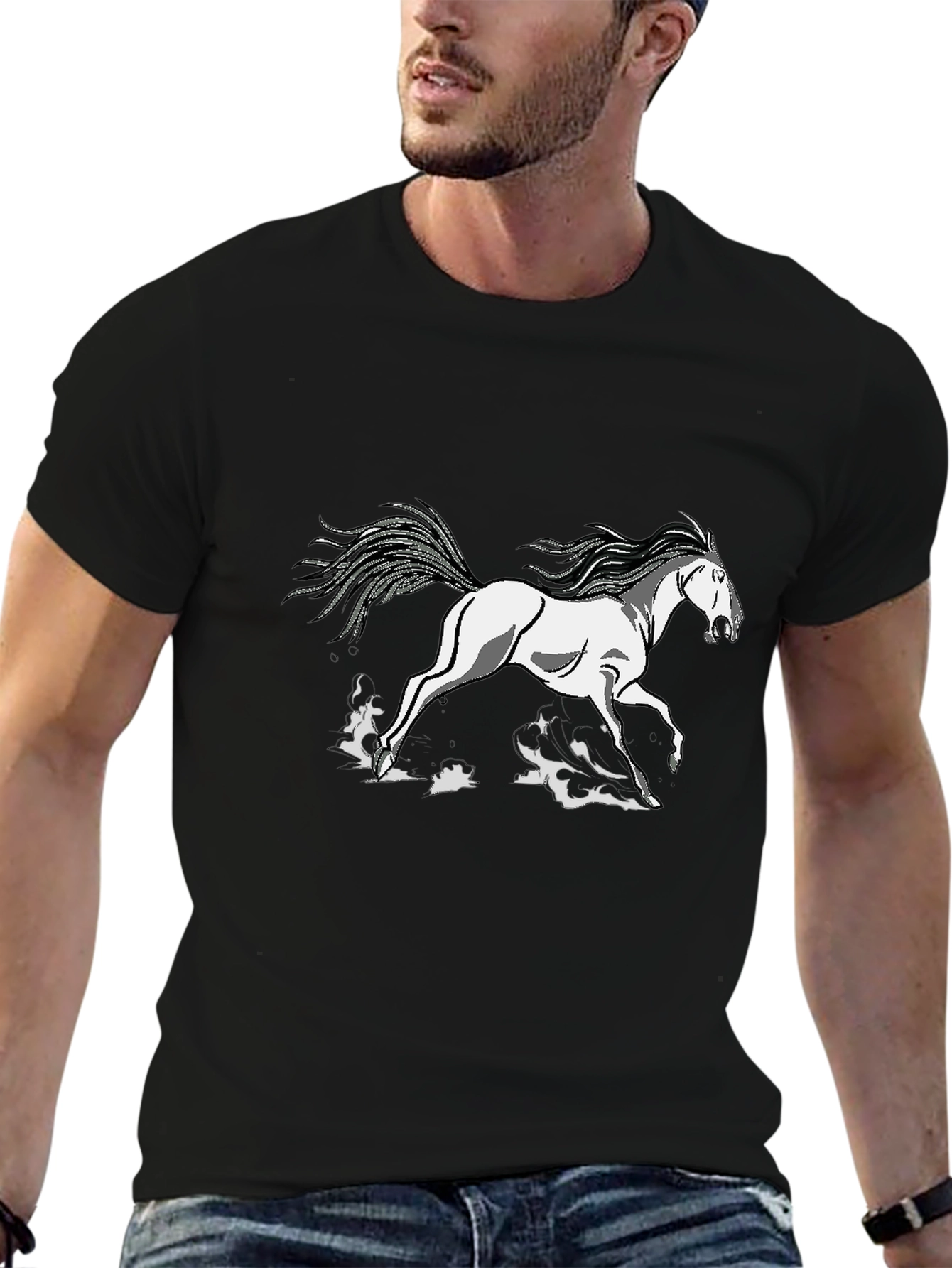 Black Tee Shirt with Horse Graphic