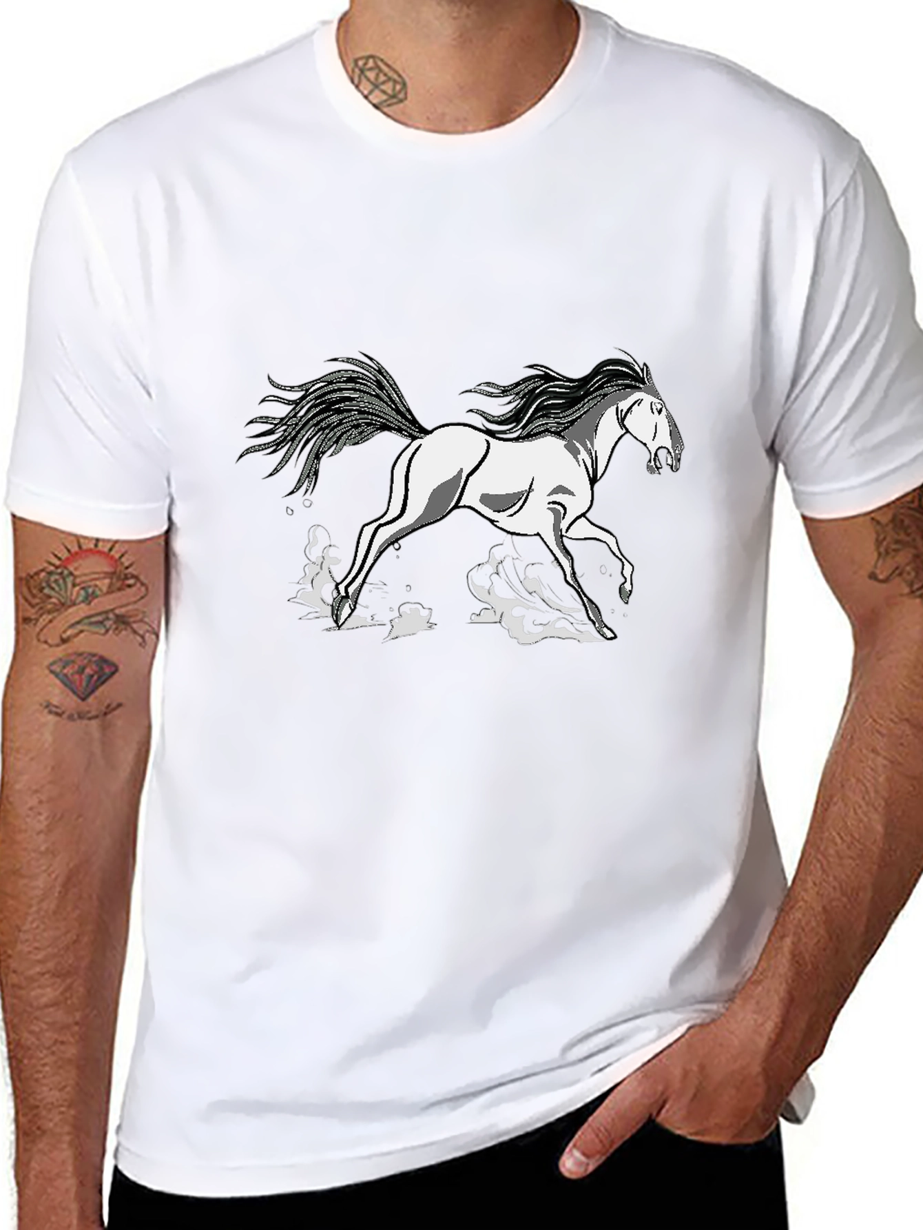 Black Tee Shirt with Horse Graphic