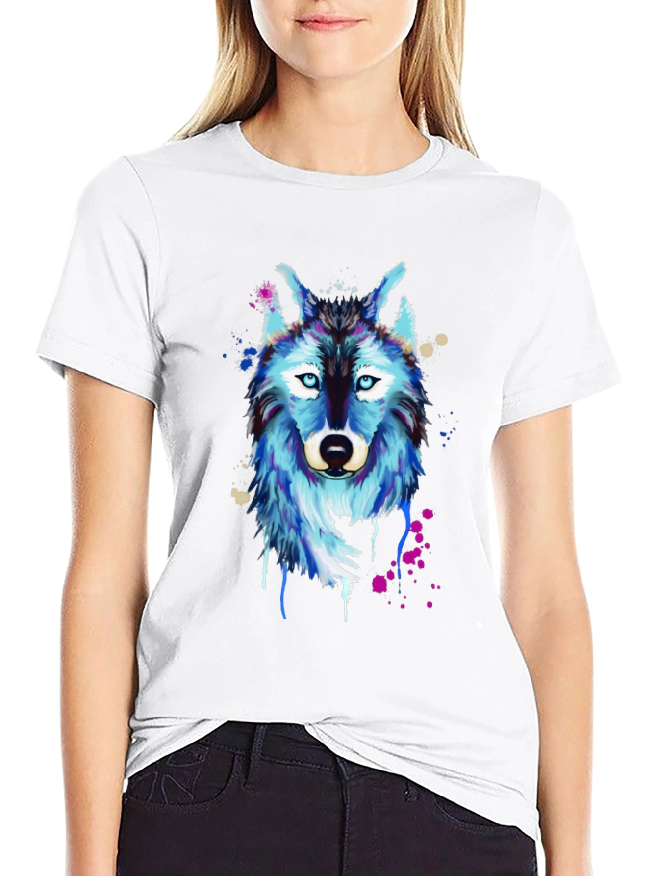 Wolf Graphic Print T-Shirt - Mens Black Tee
