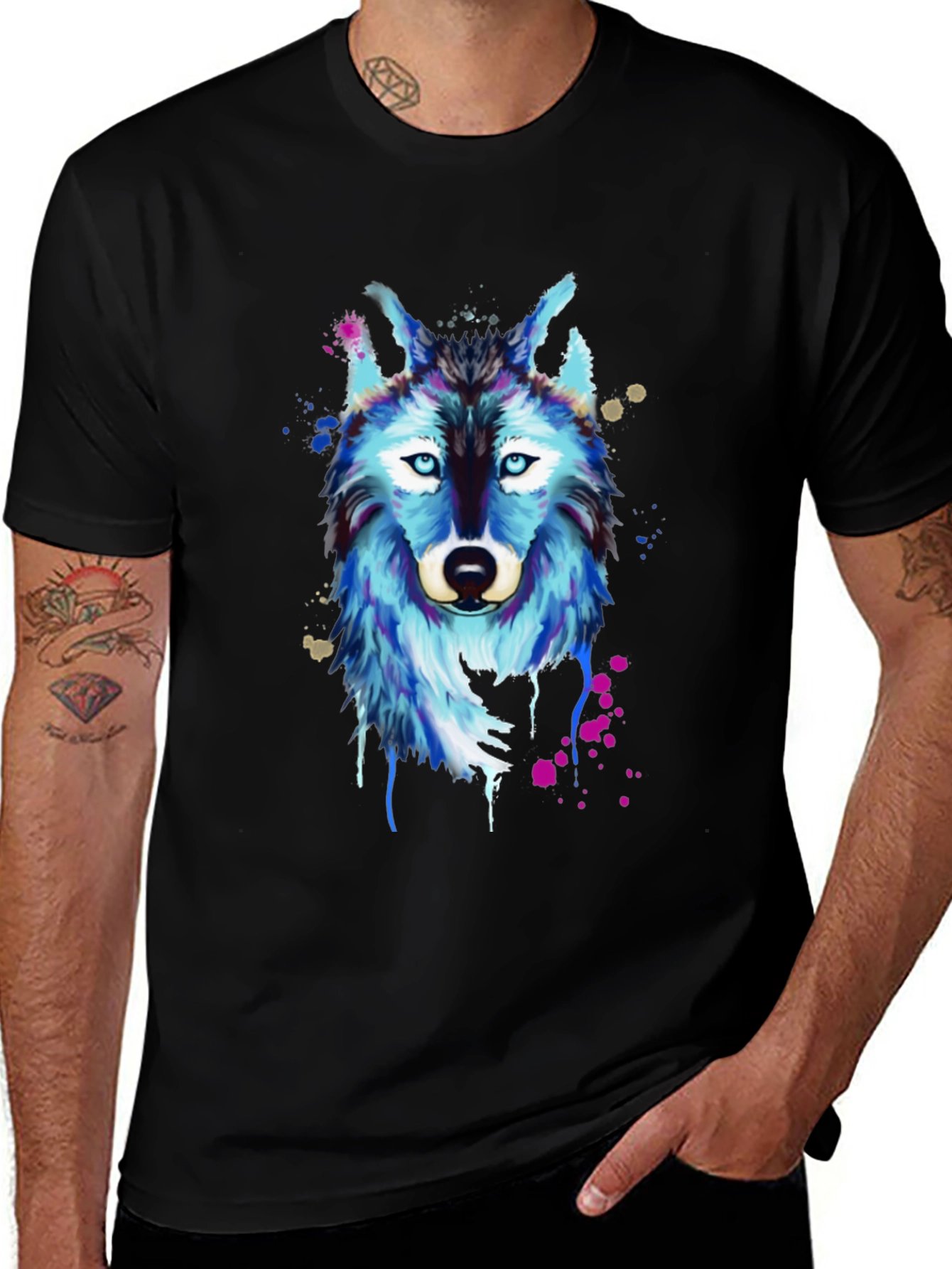 Wolf Graphic Print T-Shirt - Mens Black Tee