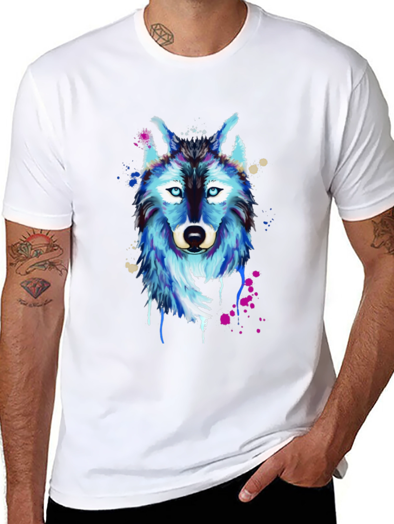 Wolf Graphic Print T-Shirt - Mens Black Tee