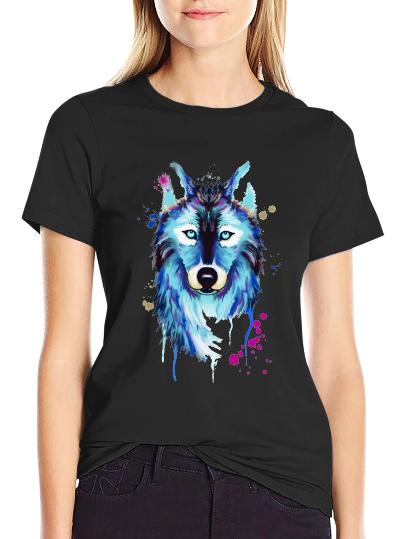 Wolf Graphic Print T-Shirt - Mens Black Tee