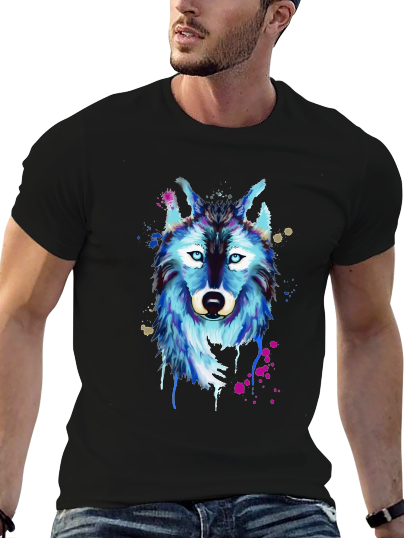 Wolf Graphic Print T-Shirt - Mens Black Tee