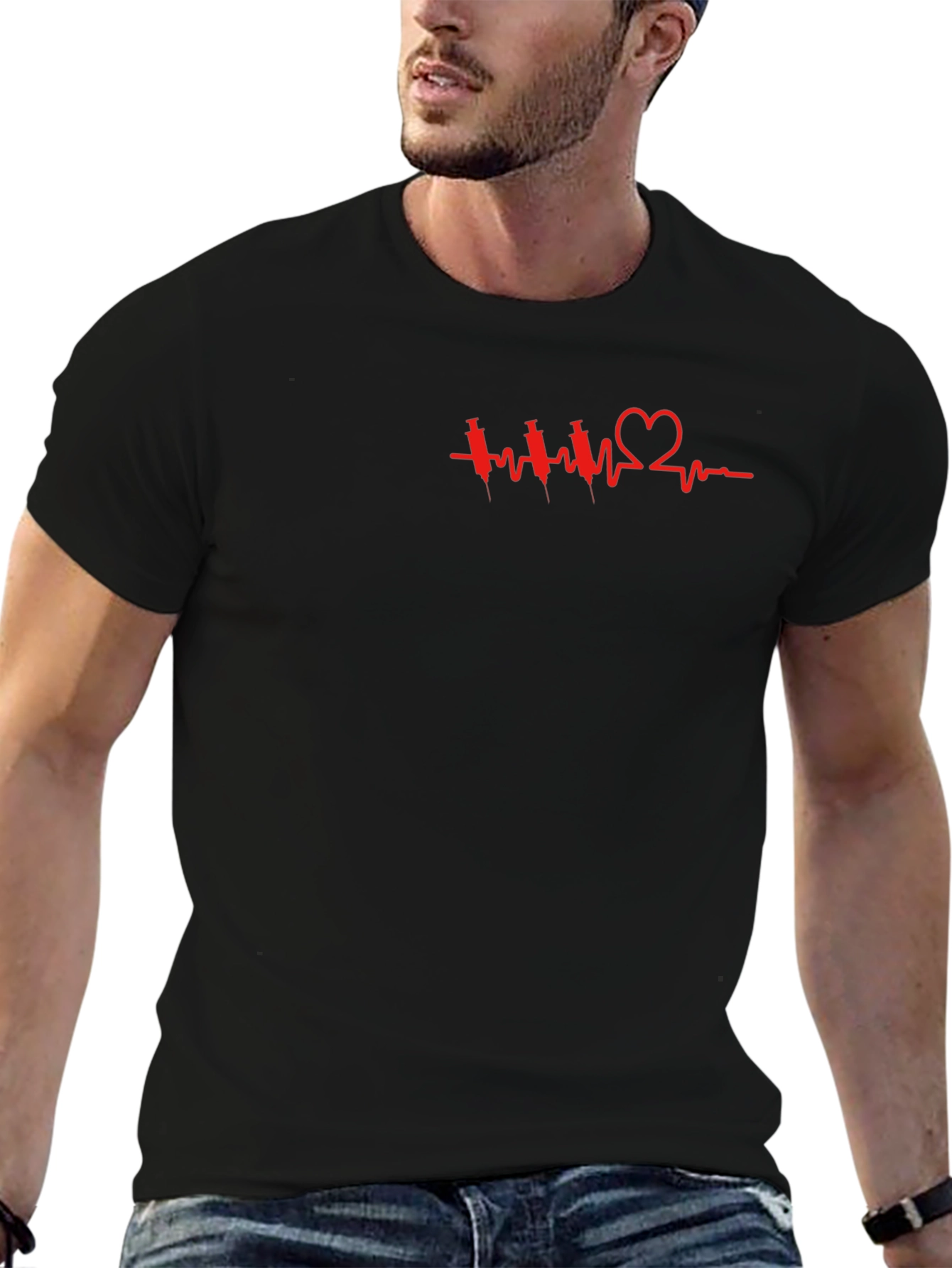 Heartbeat Syringe Graphic T-Shirt - Trendy Casual Wear
