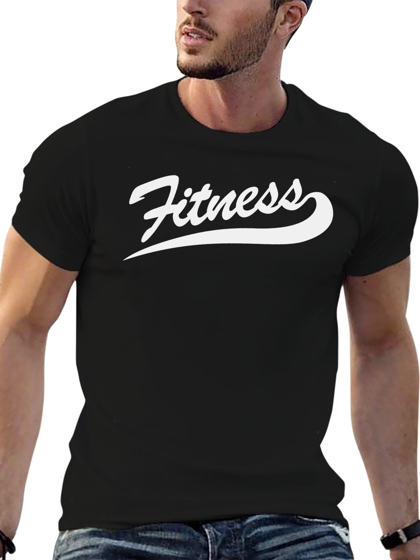 Fitness Graphic Tee - Black Cotton T-Shirt